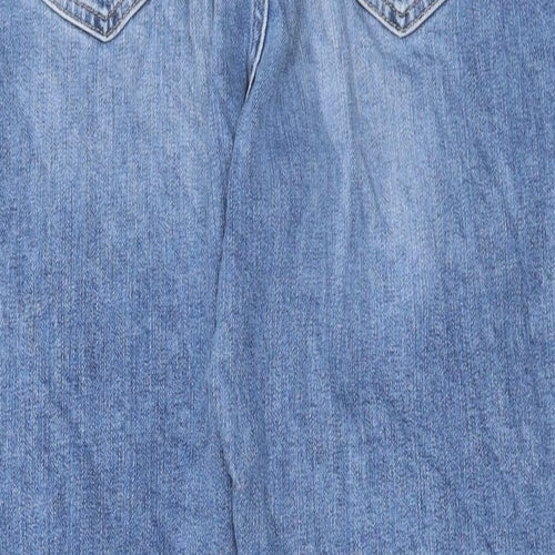 Marks and Spencer Womens Blue Cotton Boyfriend Jeans Size 14 L26 in Regular Button