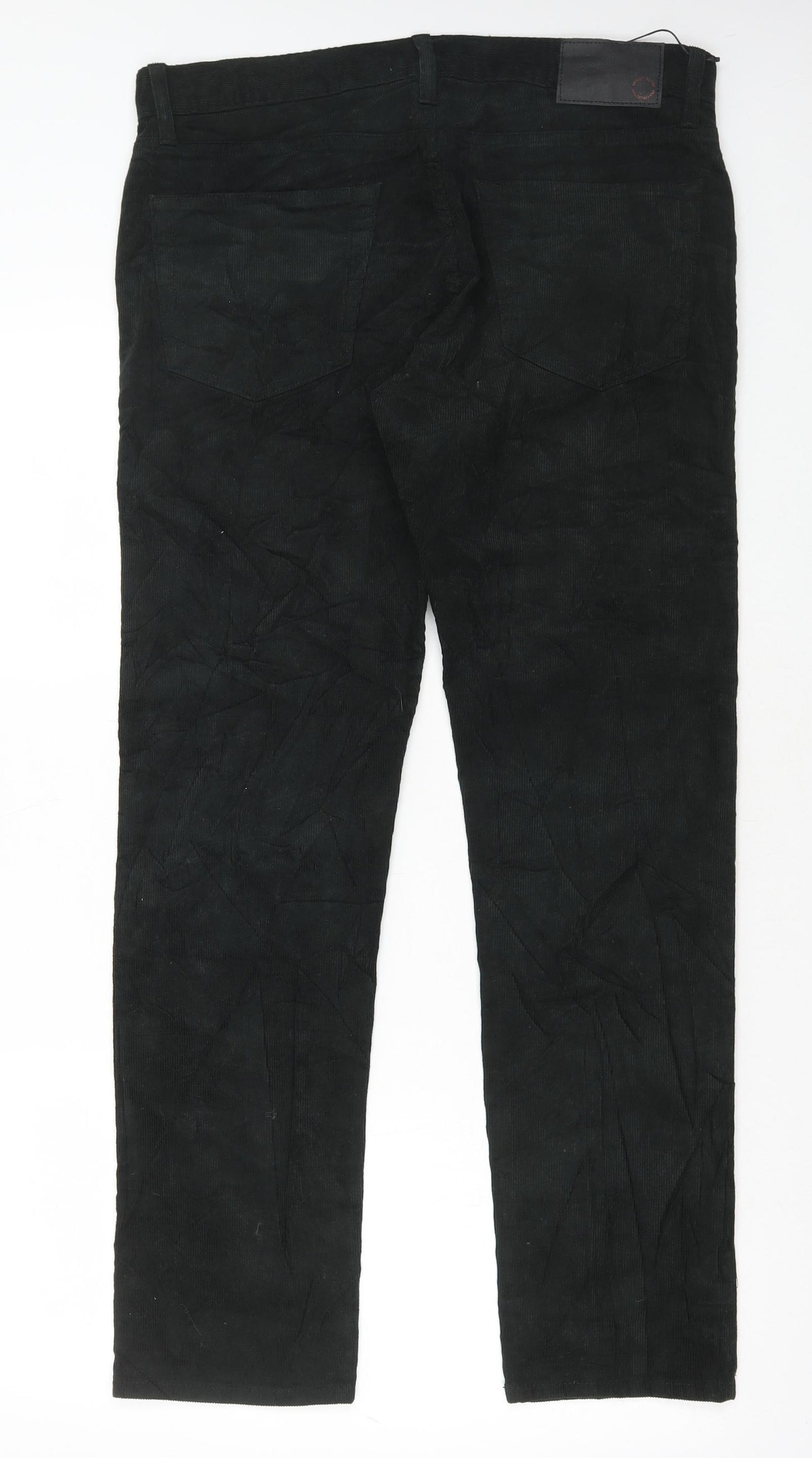 Marks and Spencer Mens Green Cotton Trousers Size 34 in L31 in Regular Button