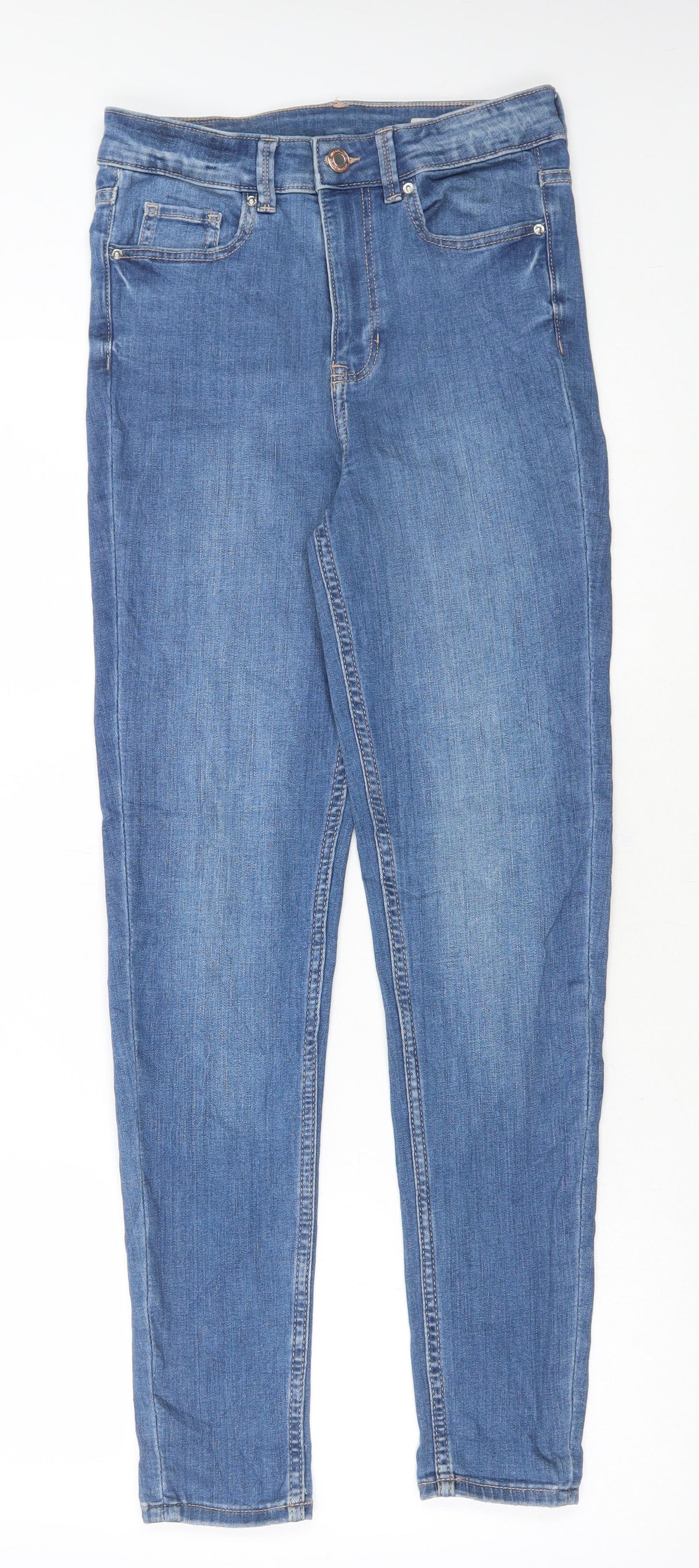 Marks and Spencer Womens Blue Cotton Skinny Jeans Size 8 L29 in Regular Button