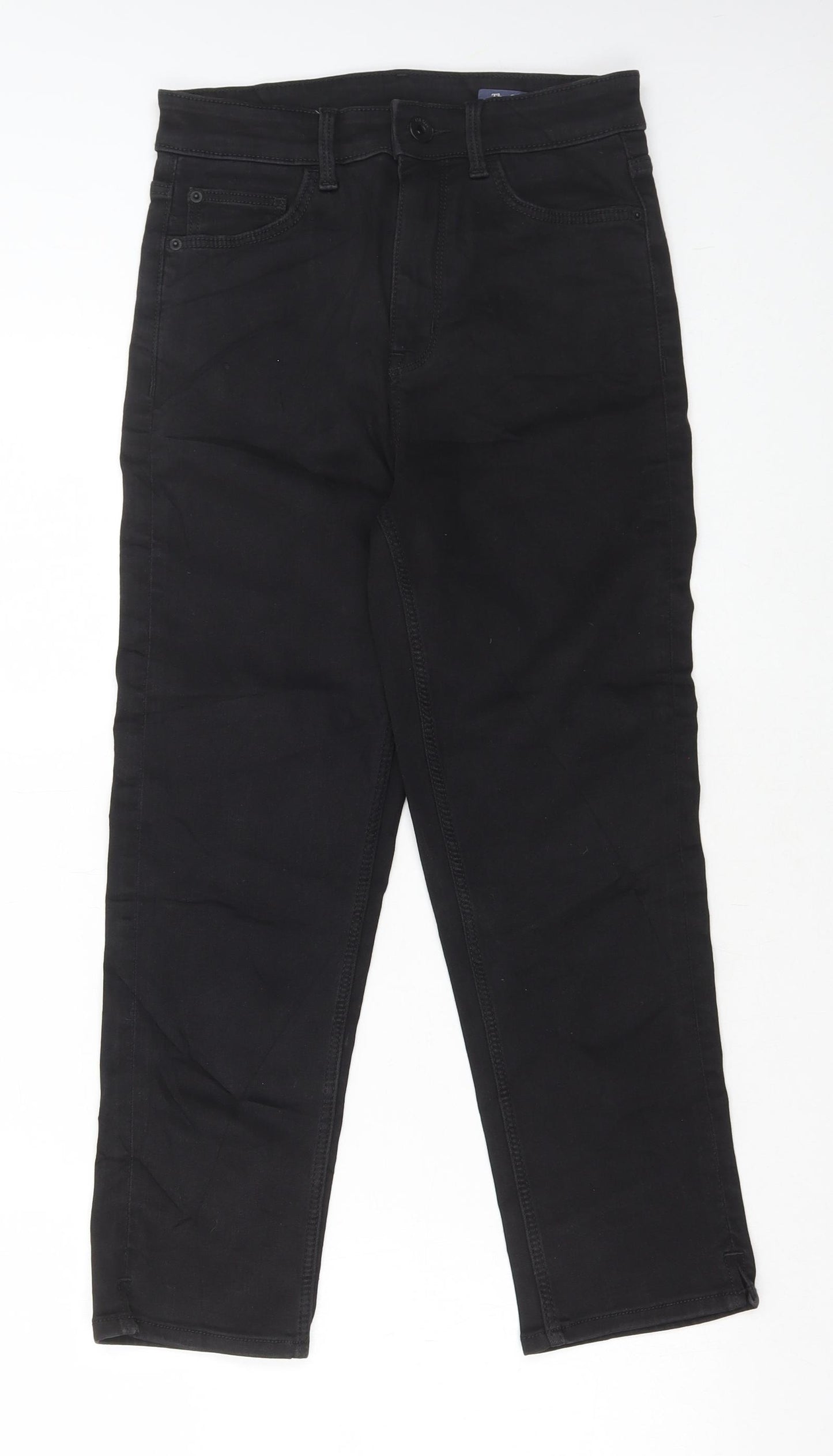 Marks and Spencer Womens Black Cotton Cropped Jeans Size 8 L23 in Regular Zip