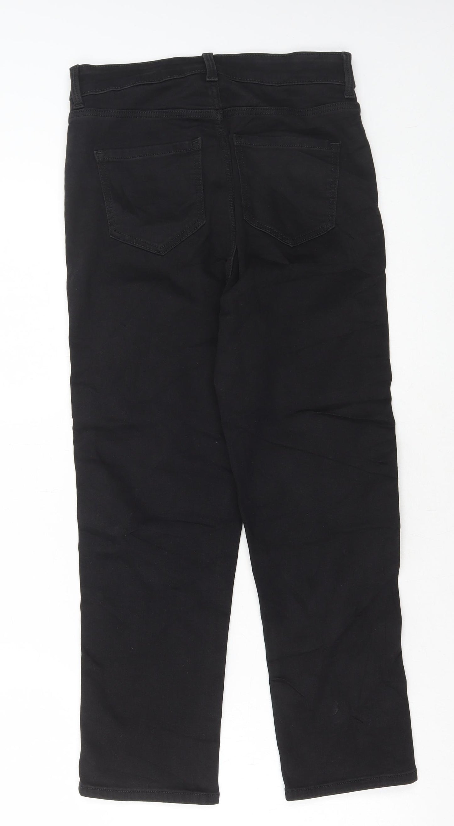 Marks and Spencer Womens Black Cotton Cropped Jeans Size 8 L23 in Regular Zip