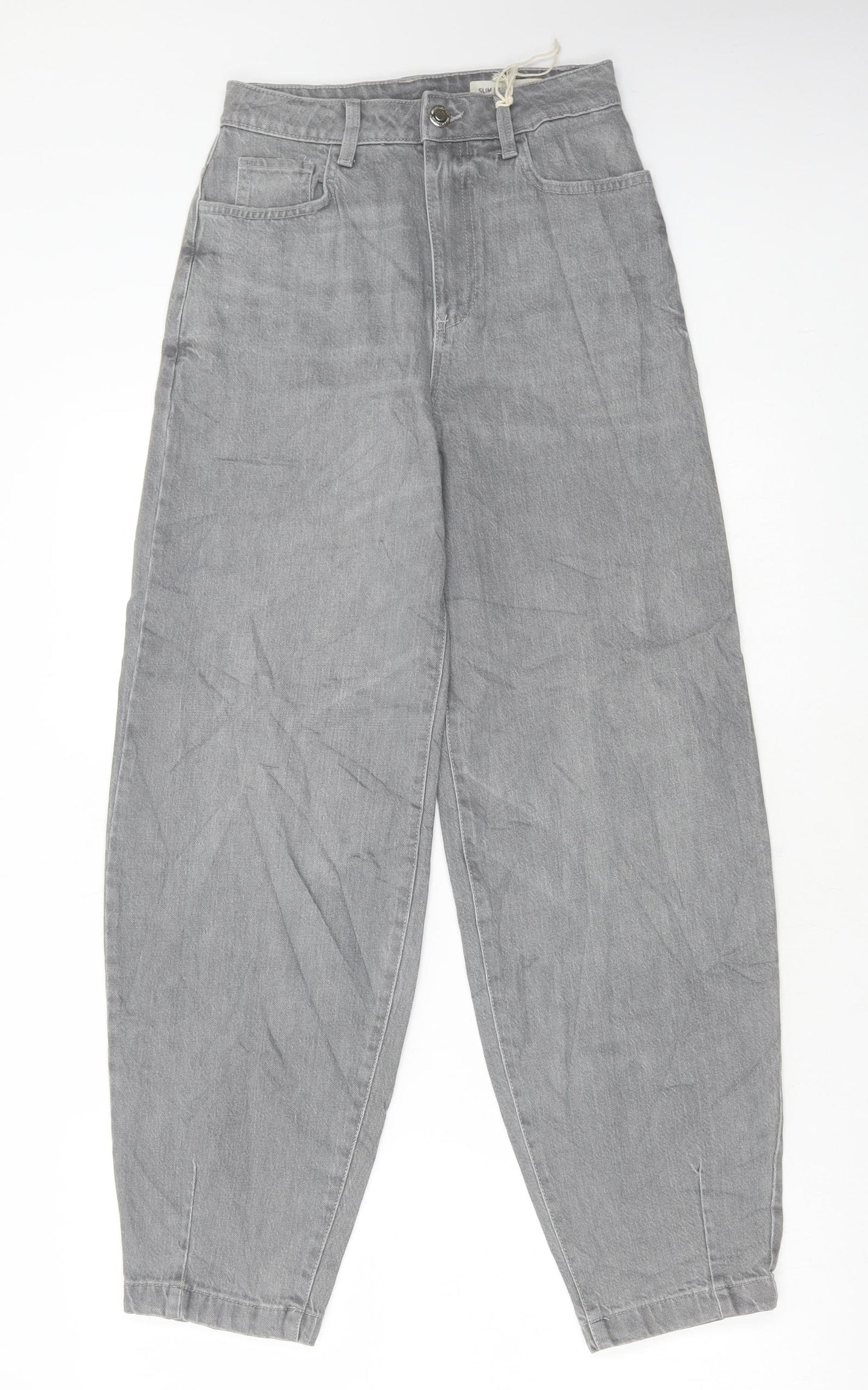 Marks and Spencer Womens Grey Cotton Wide-Leg Jeans Size 6 L29 in Regular Button - Balloon Leg