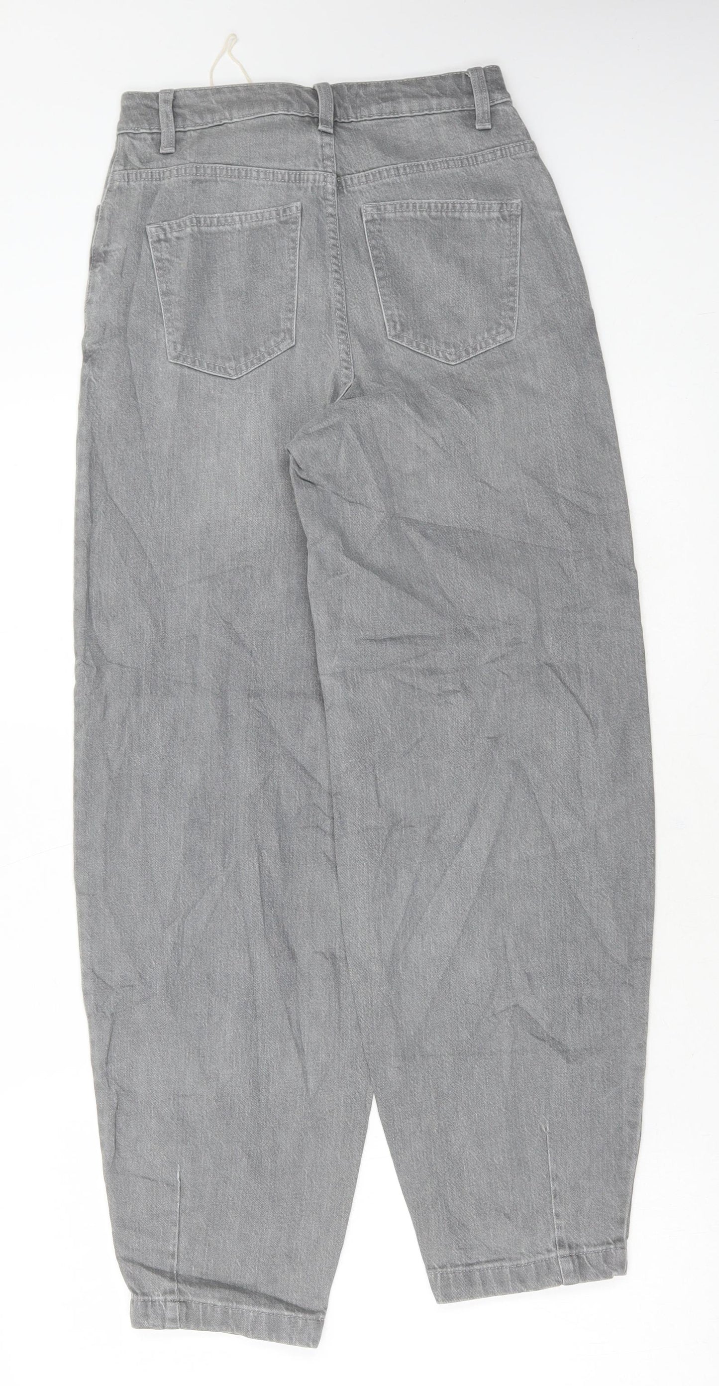 Marks and Spencer Womens Grey Cotton Wide-Leg Jeans Size 6 L29 in Regular Button - Balloon Leg