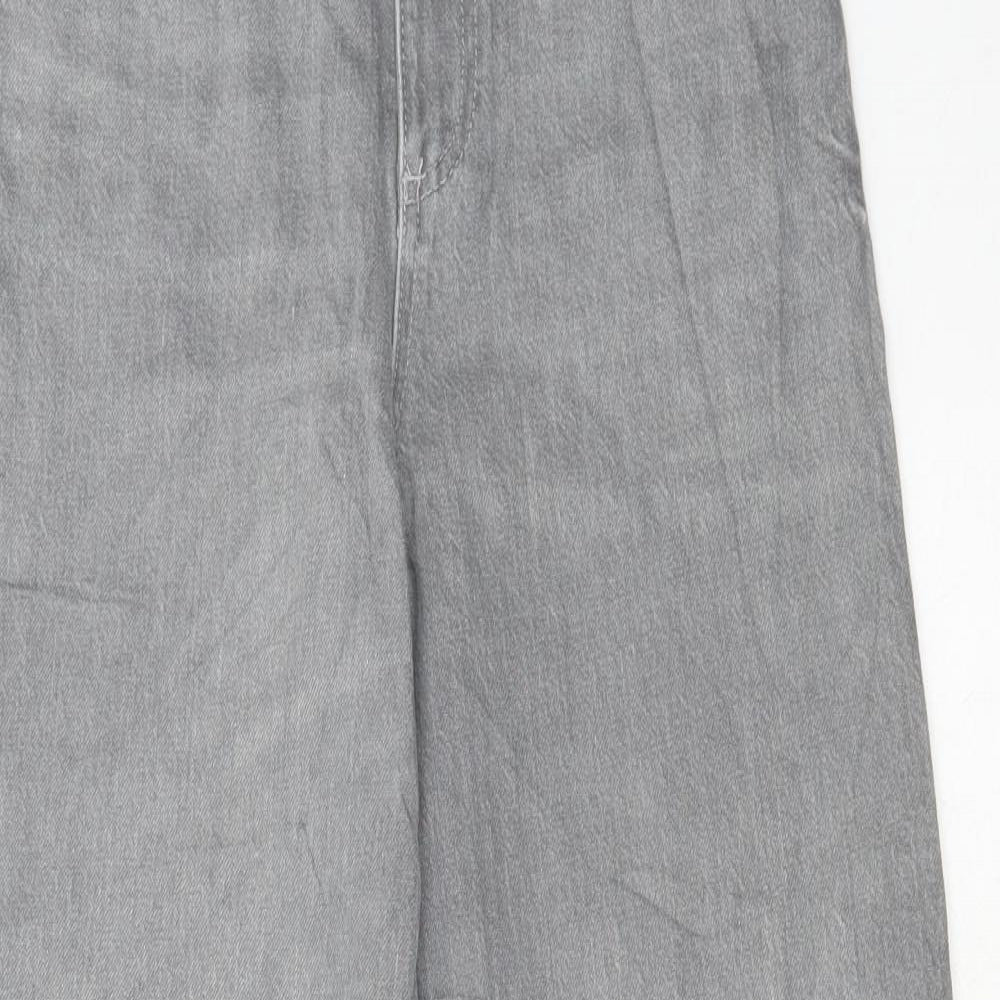 Marks and Spencer Womens Grey Cotton Wide-Leg Jeans Size 6 L29 in Regular Button - Balloon Leg