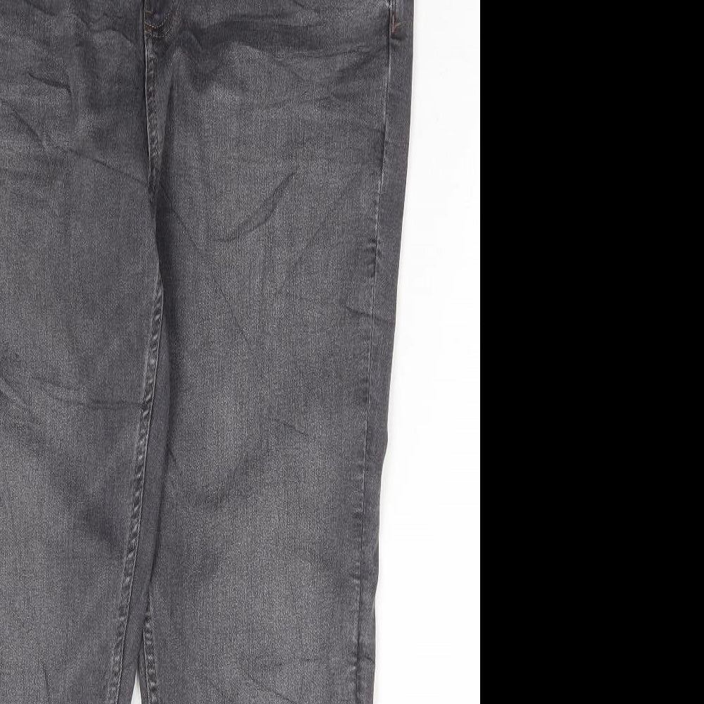 Marks and Spencer Womens Grey Cotton Straight Jeans Size 16 L29 in Regular Button