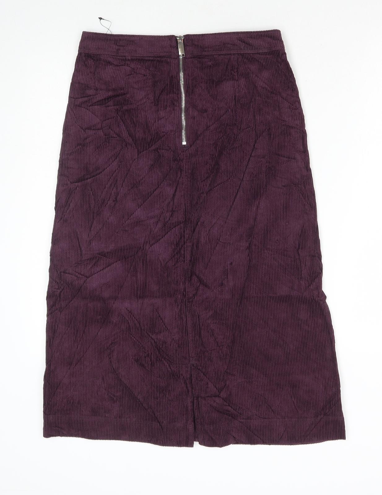 Marks and Spencer Womens Purple Cotton A-Line Skirt Size 10 Zip