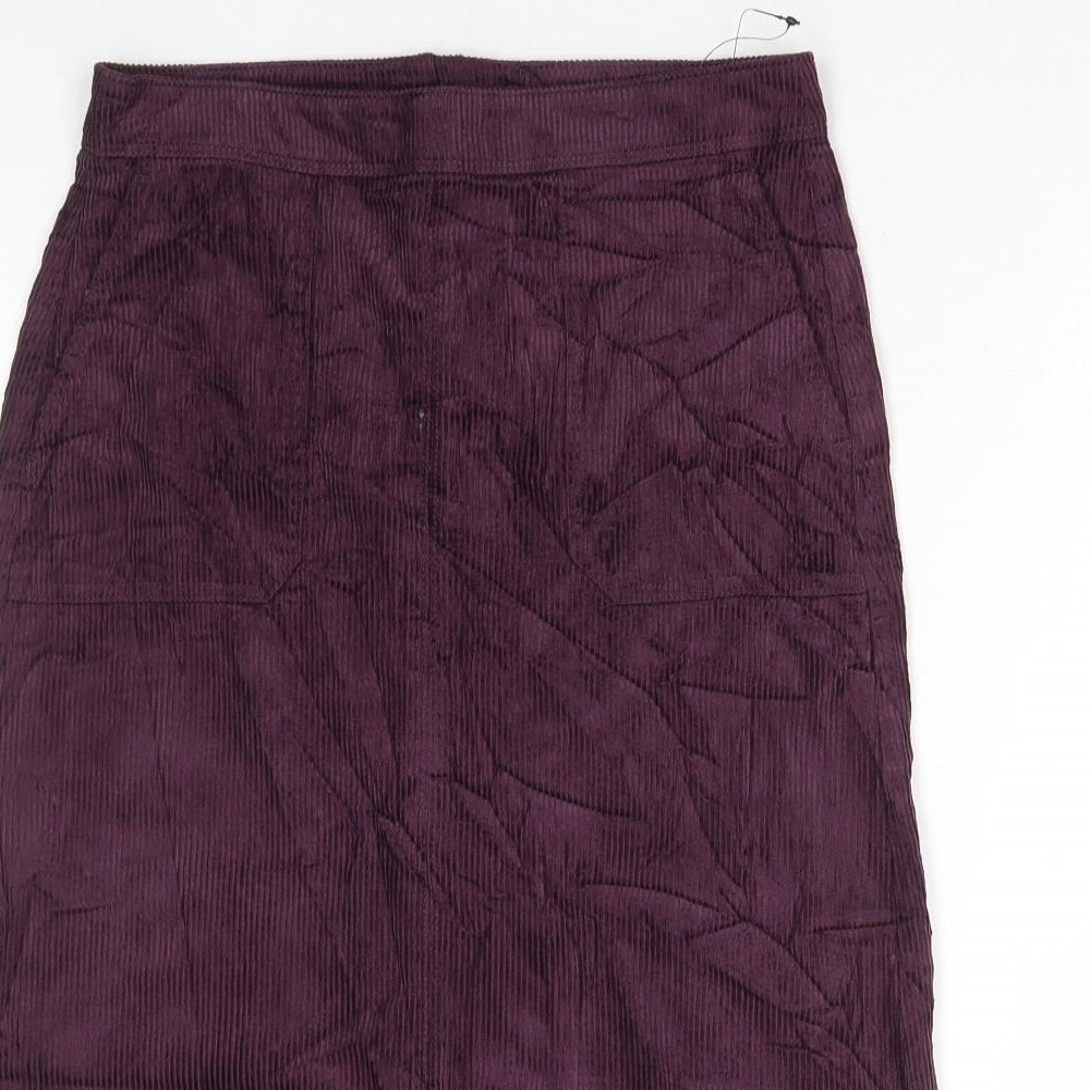 Marks and Spencer Womens Purple Cotton A-Line Skirt Size 10 Zip