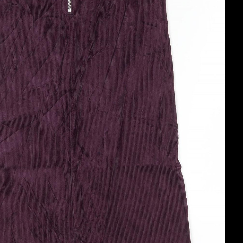 Marks and Spencer Womens Purple Cotton A-Line Skirt Size 10 Zip