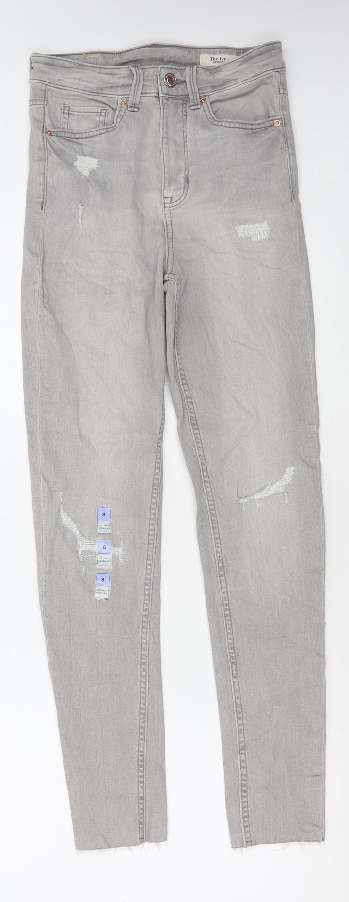 Marks and Spencer Womens Grey Cotton Skinny Jeans Size 8 L28 in Regular Zip