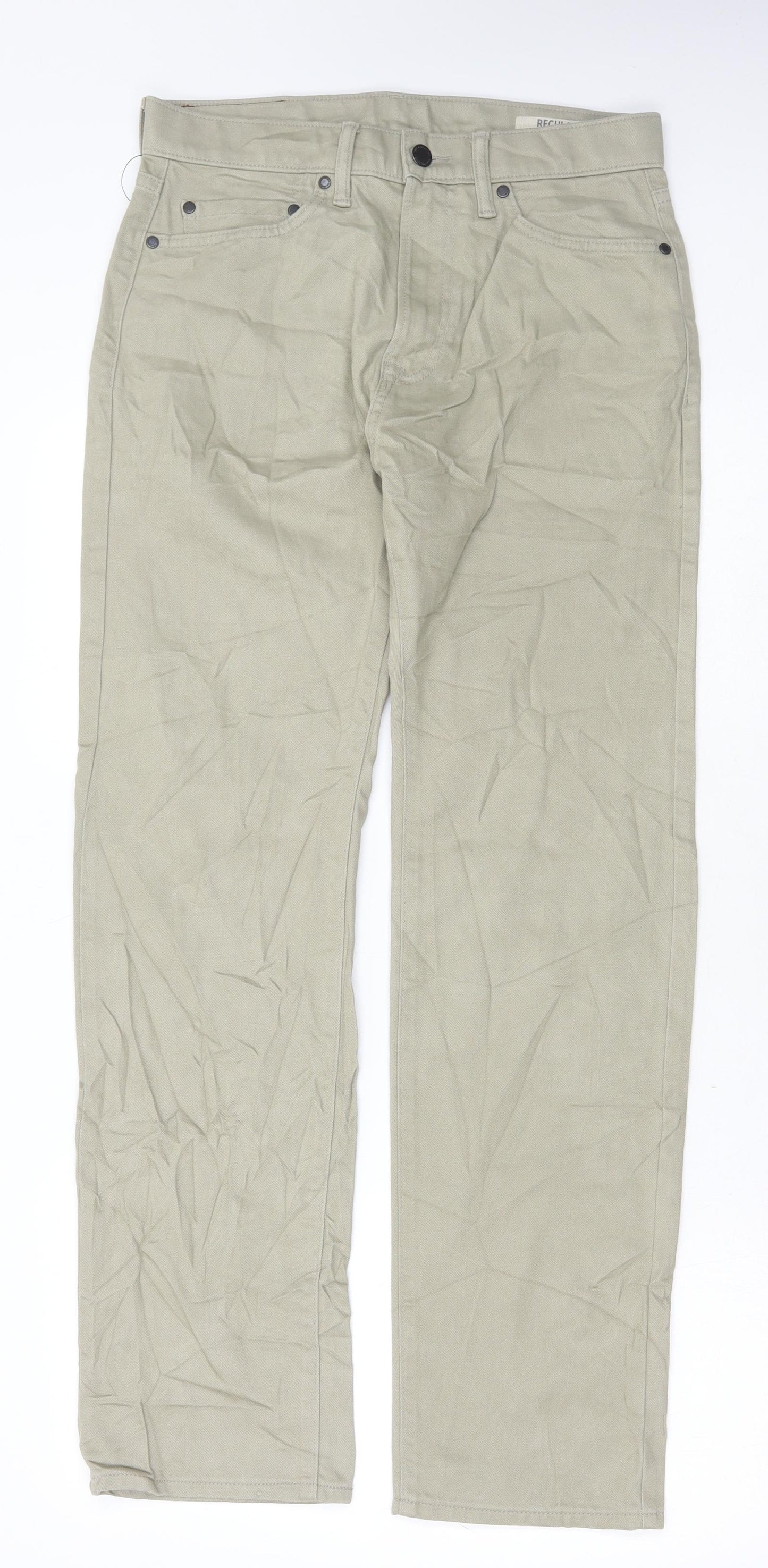 Marks and Spencer Mens Beige Cotton Chino Trousers Size 30 in L31 in Regular Button