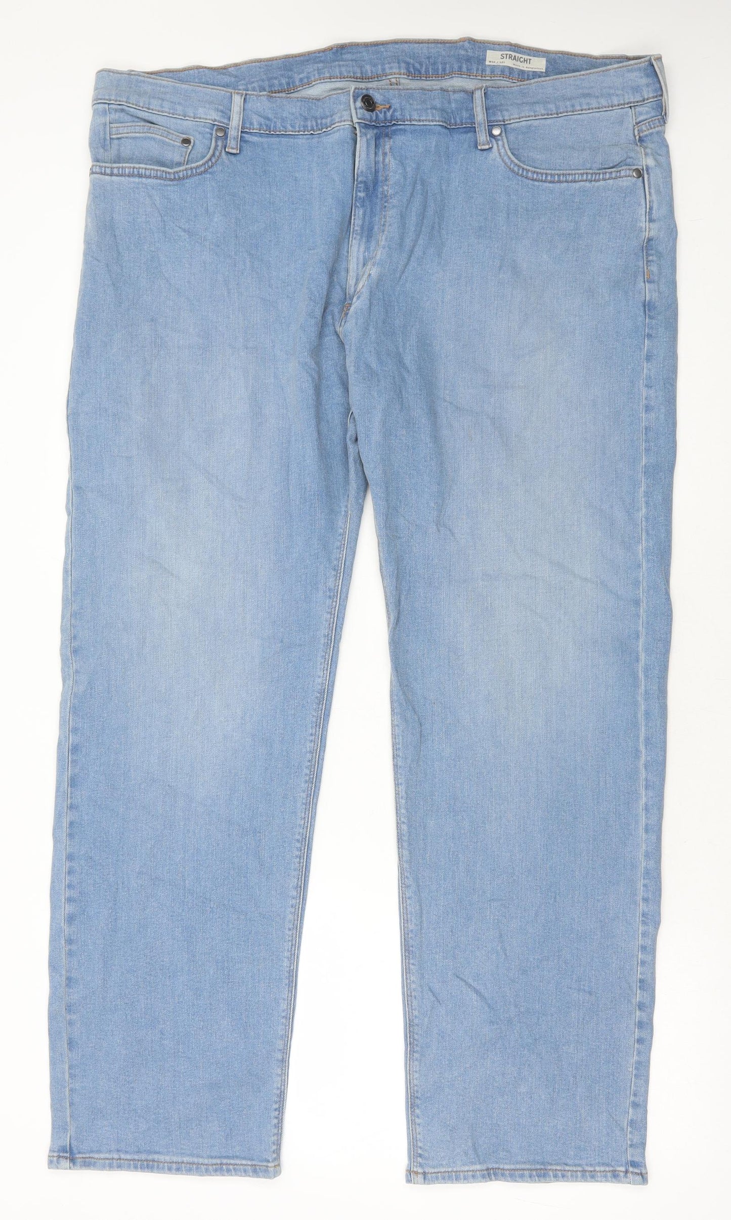 Marks and Spencer Womens Blue Cotton Straight Jeans Size 44 in L31 in Regular Button