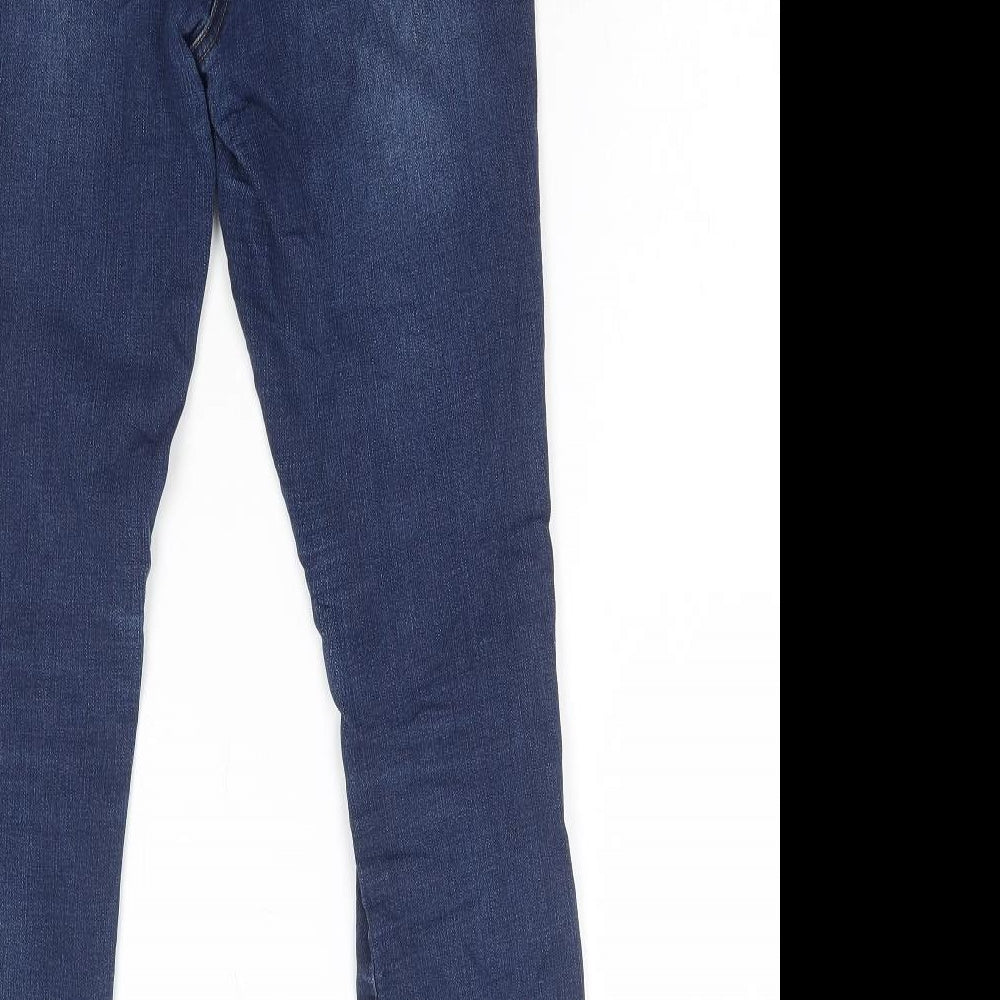 Marks and Spencer Womens Blue Cotton Skinny Jeans Size 10 L28 in Regular Button