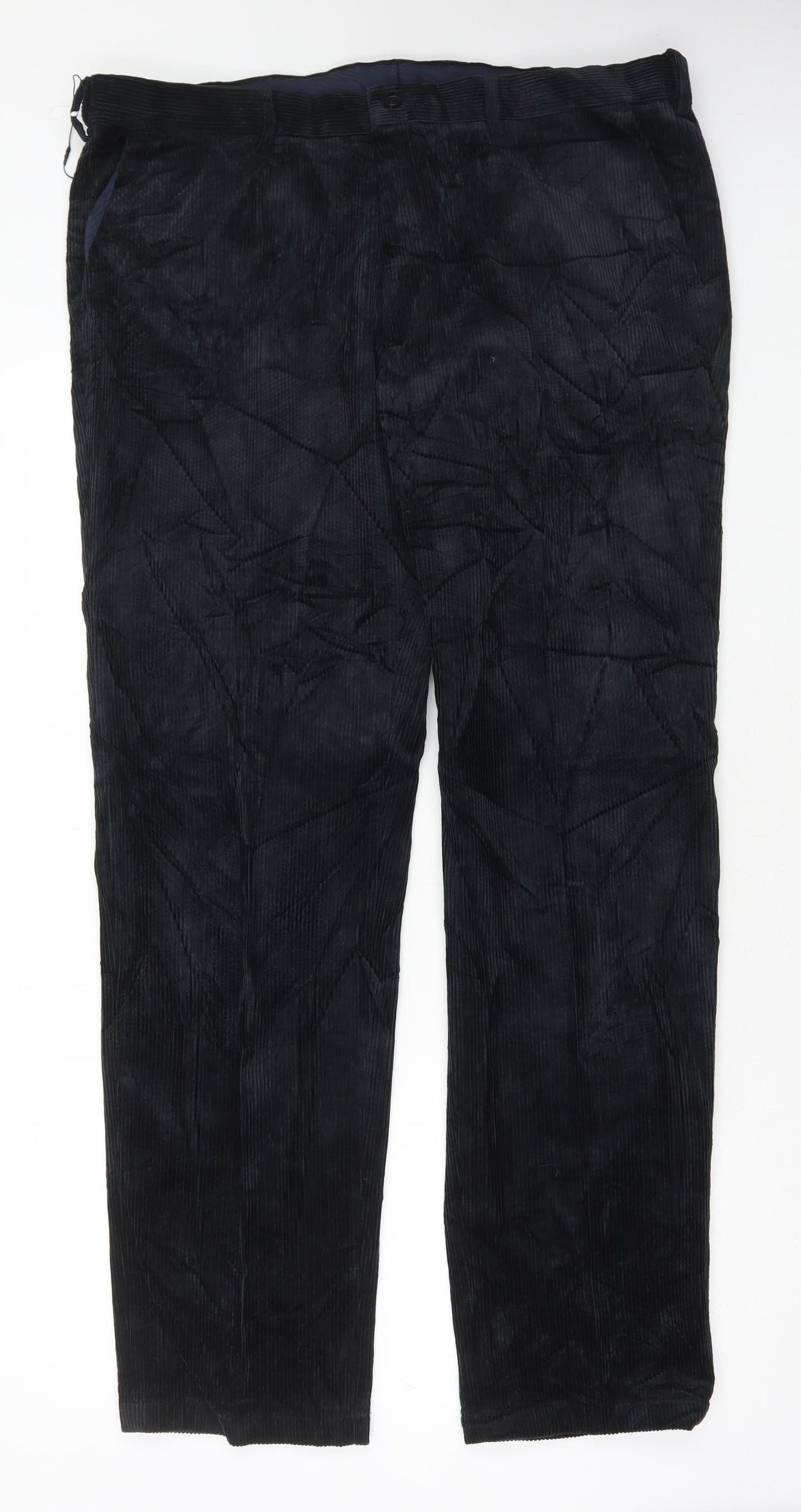 Marks and Spencer Mens Black Cotton Trousers Size 40 in L33 in Regular Button
