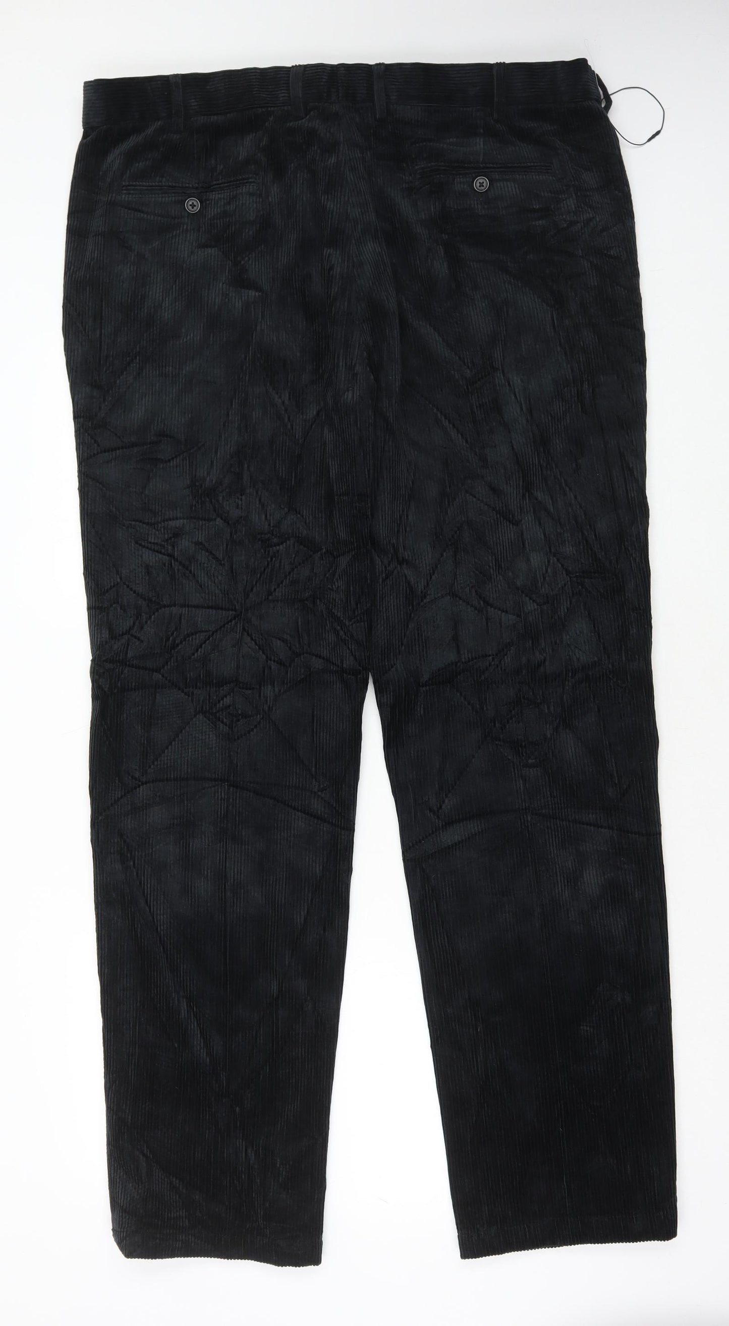 Marks and Spencer Mens Black Cotton Trousers Size 40 in L33 in Regular Button