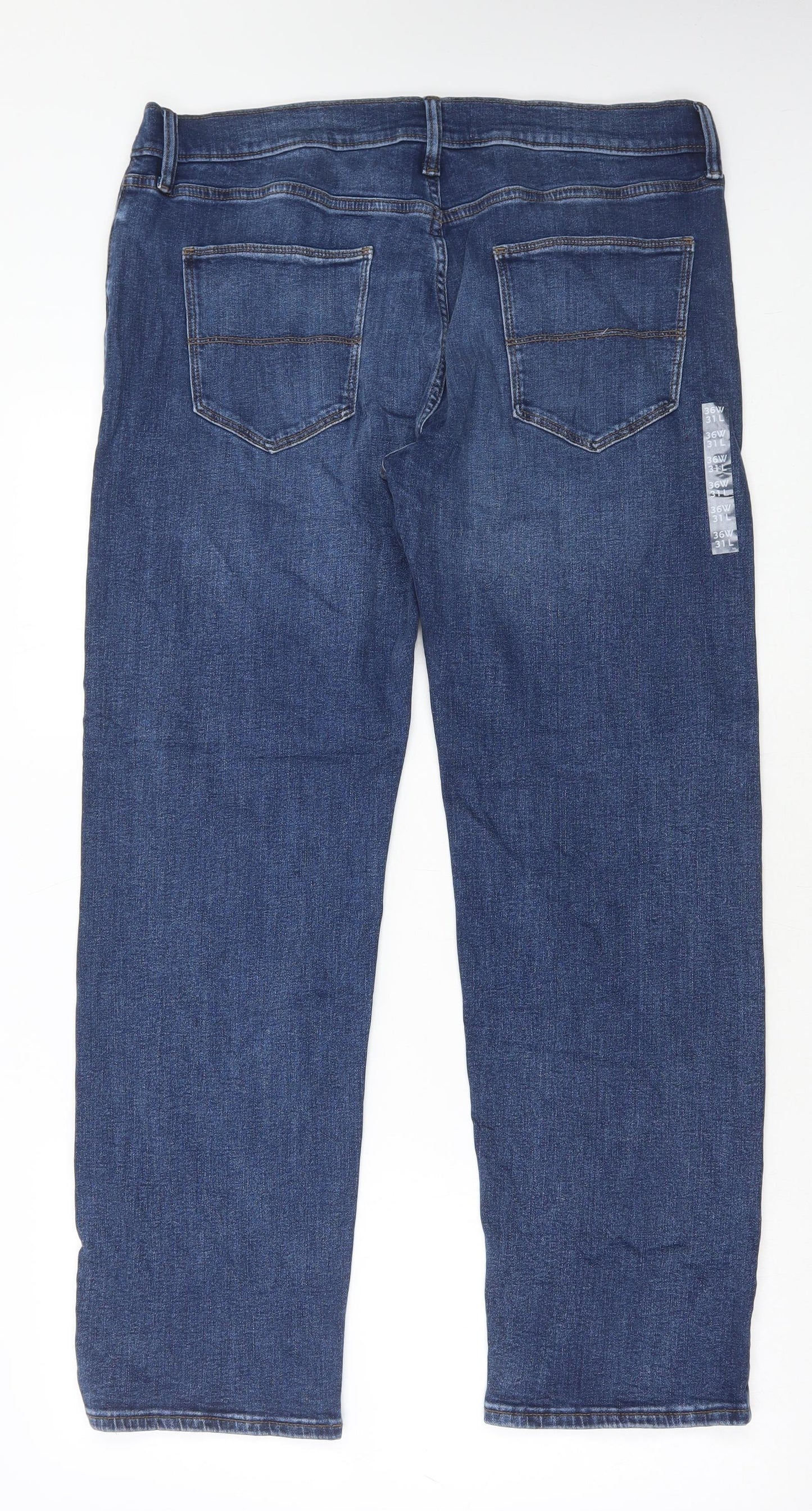 Marks and Spencer Mens Blue Cotton Straight Jeans Size 36 in L31 in Regular Button