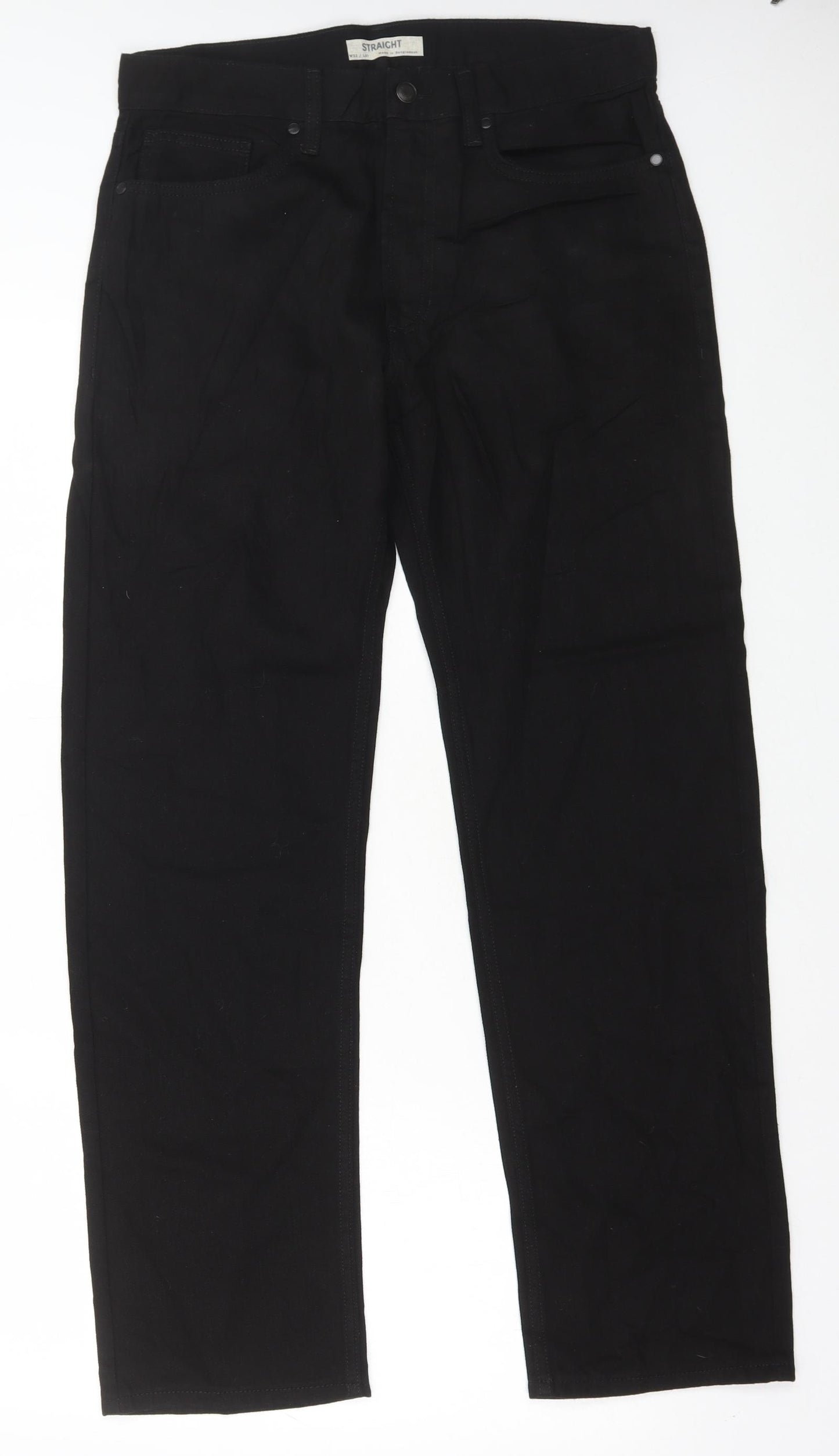Marks and Spencer Mens Black Cotton Straight Jeans Size 32 in L31 in Regular Button