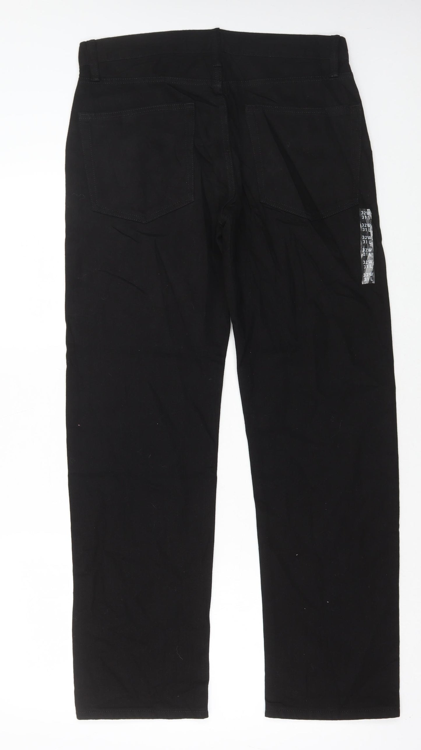 Marks and Spencer Mens Black Cotton Straight Jeans Size 32 in L31 in Regular Button