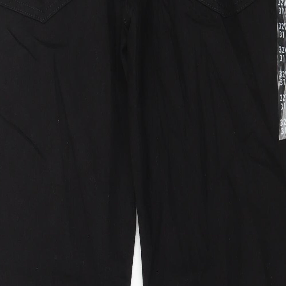 Marks and Spencer Mens Black Cotton Straight Jeans Size 32 in L31 in Regular Button
