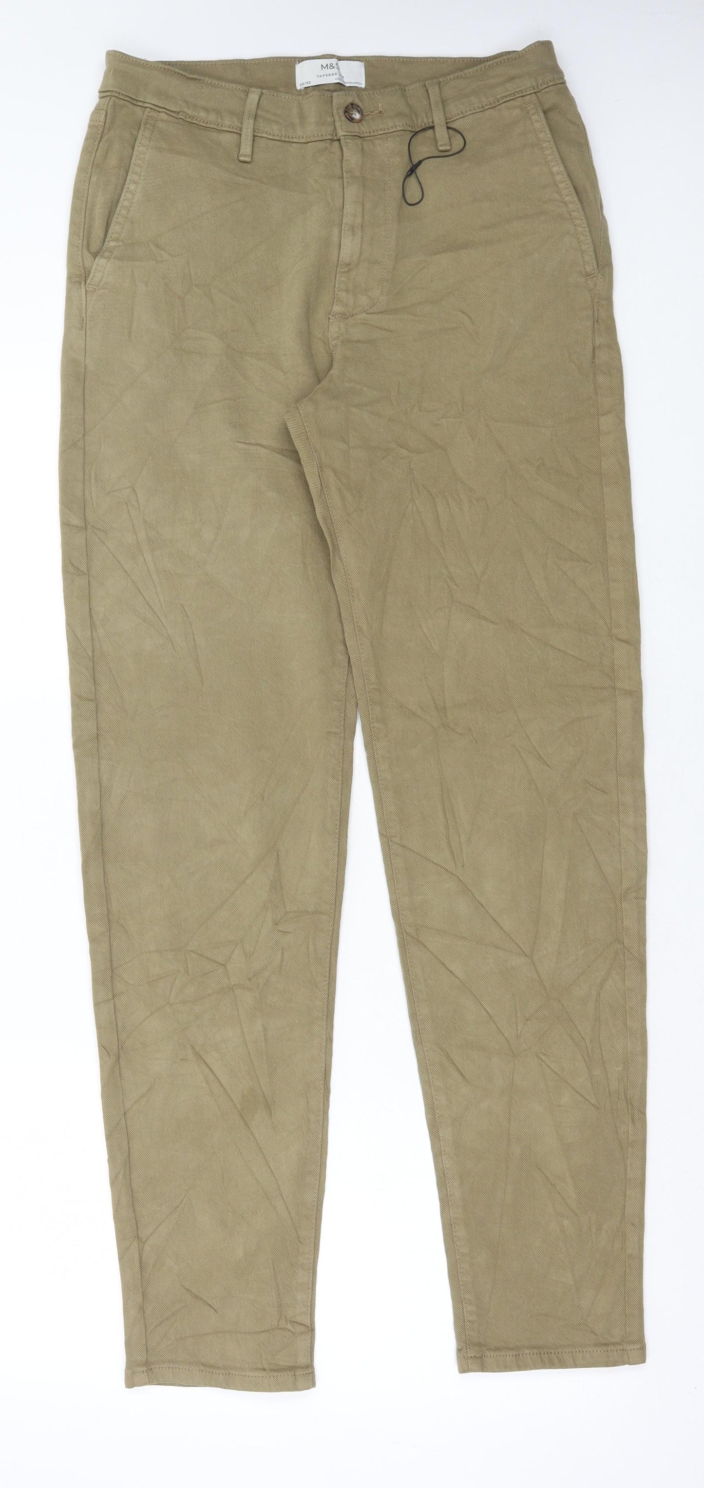 Marks and Spencer Womens Beige Cotton Chino Trousers Size 30 in L33 in Regular Button