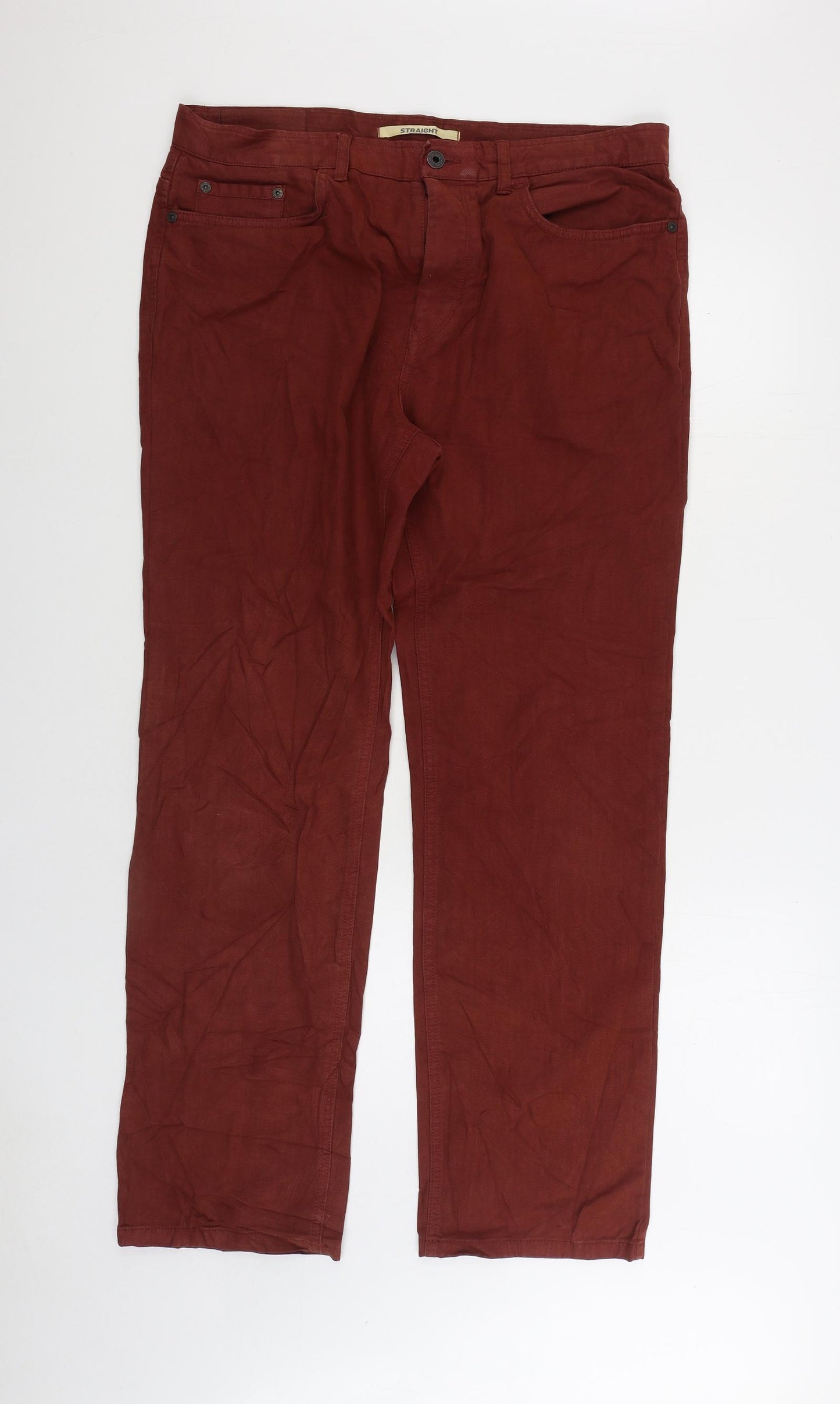 Marks and Spencer Mens Orange Cotton Straight Jeans Size 36 in L31 in Regular Zip