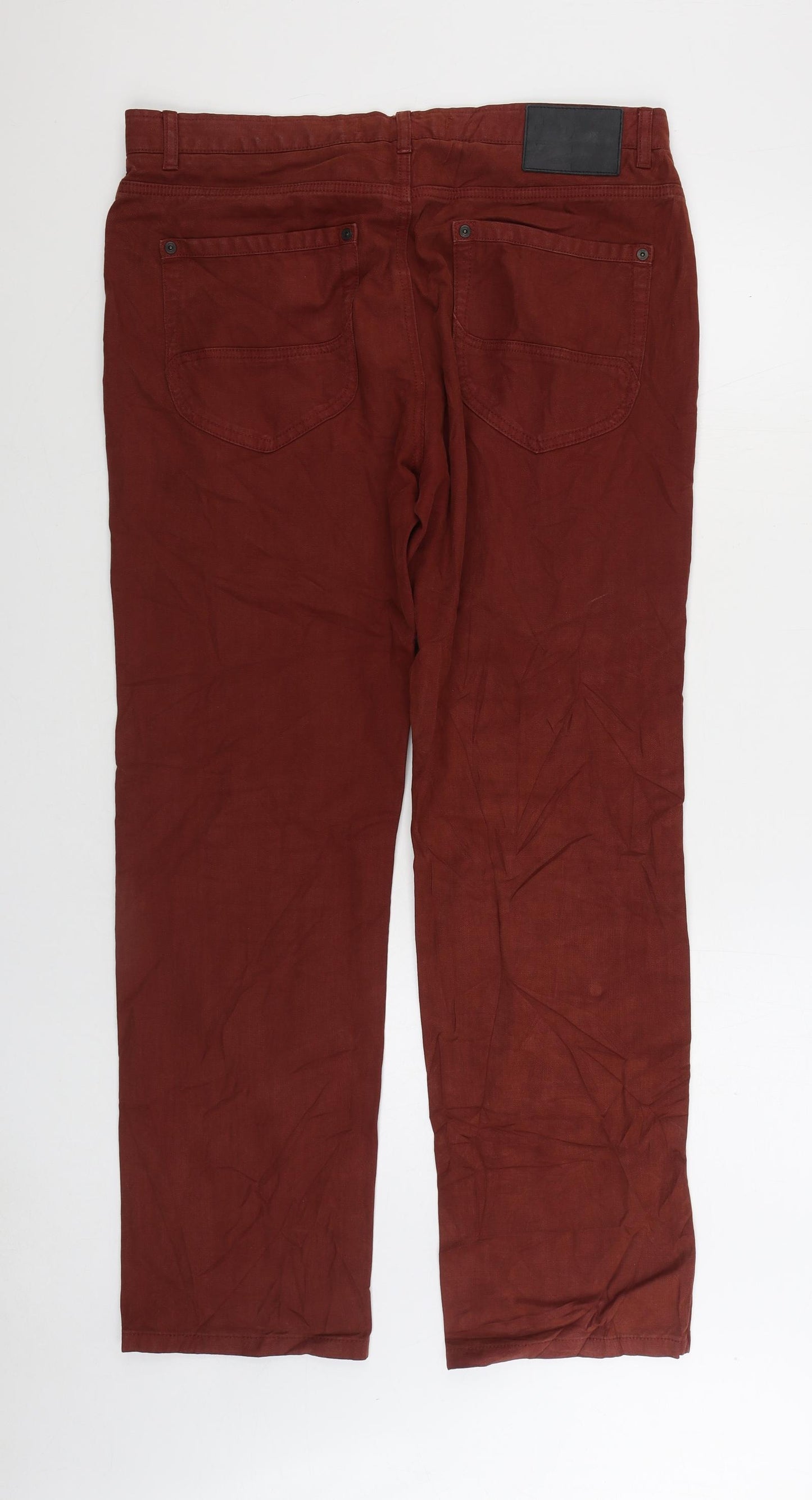 Marks and Spencer Mens Orange Cotton Straight Jeans Size 36 in L31 in Regular Zip