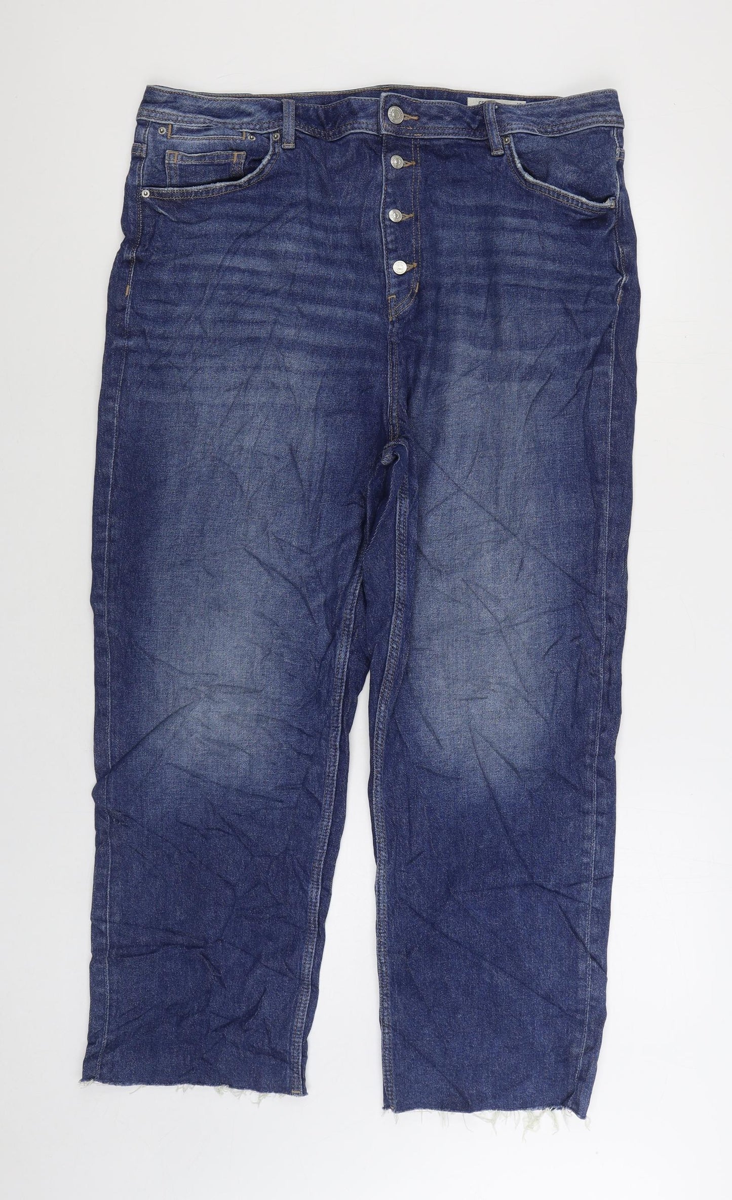 Marks and Spencer Womens Blue Cotton Cropped Jeans Size 18 L27 in Regular Button