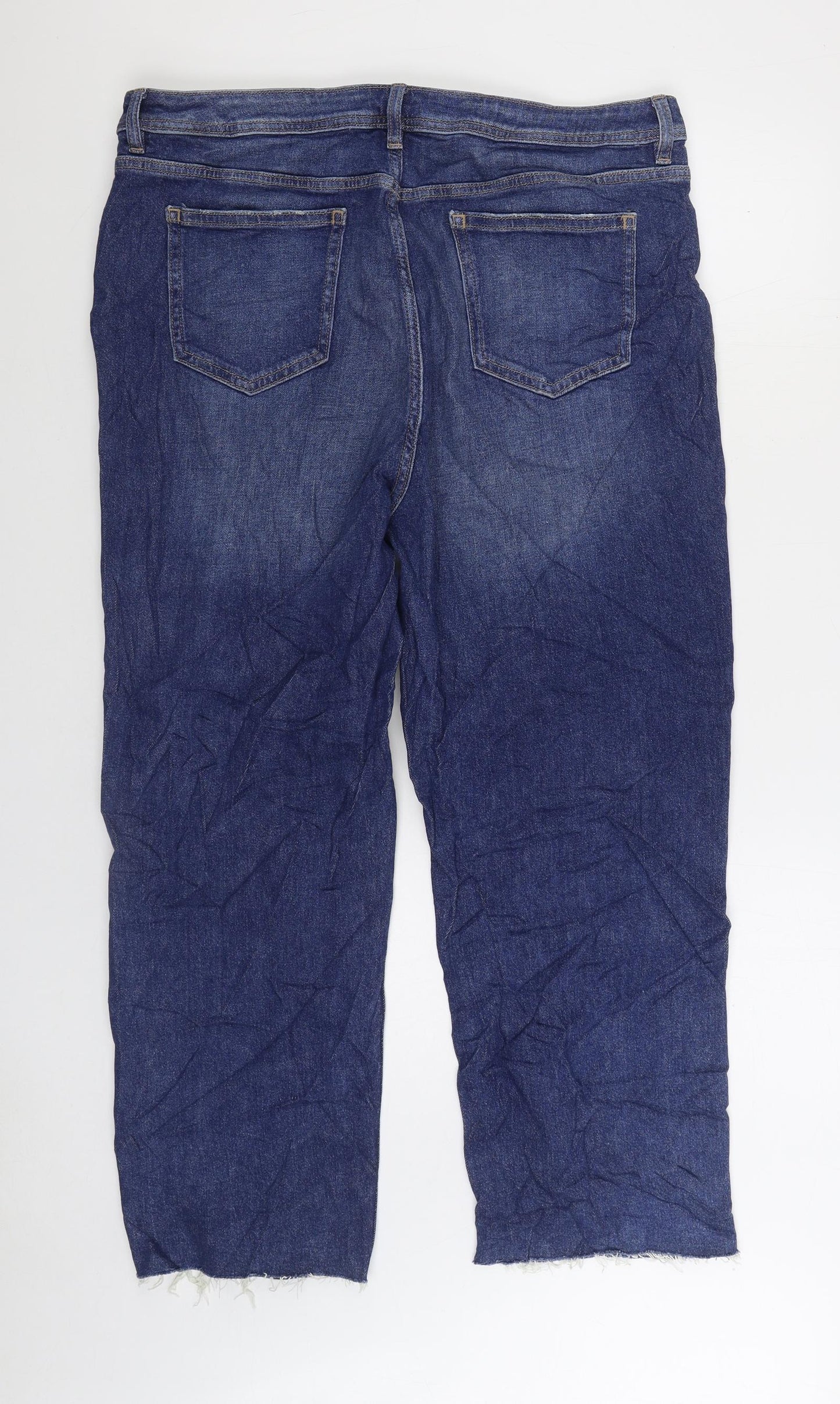 Marks and Spencer Womens Blue Cotton Cropped Jeans Size 18 L27 in Regular Button