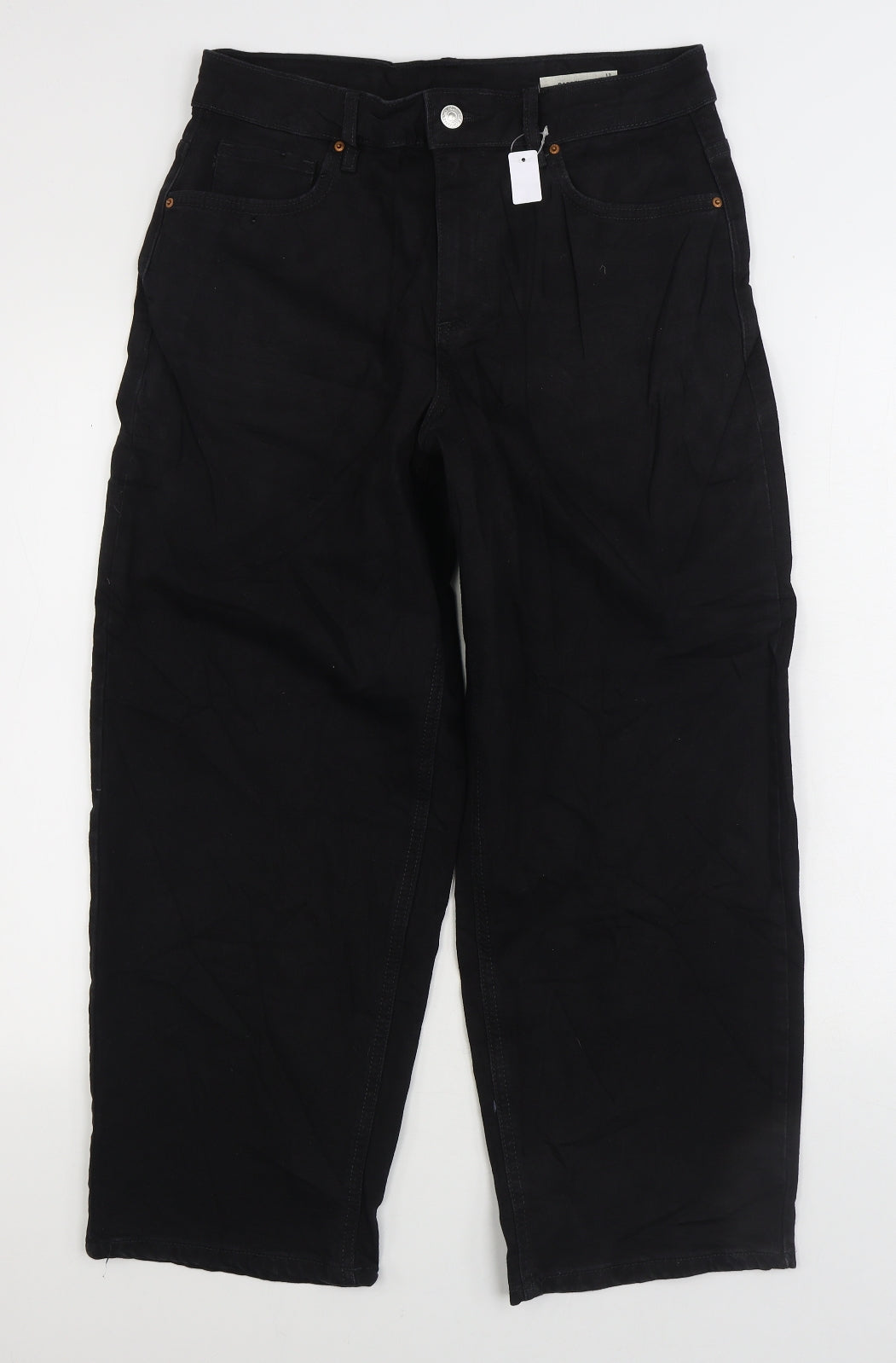 Marks and Spencer Womens Black Cotton Straight Jeans Size 12 L26 in Regular Zip