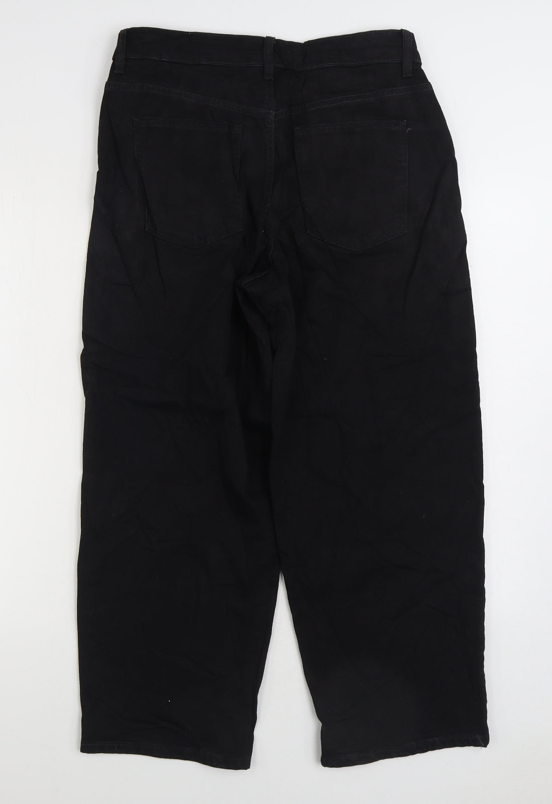 Marks and Spencer Womens Black Cotton Straight Jeans Size 12 L26 in Regular Zip