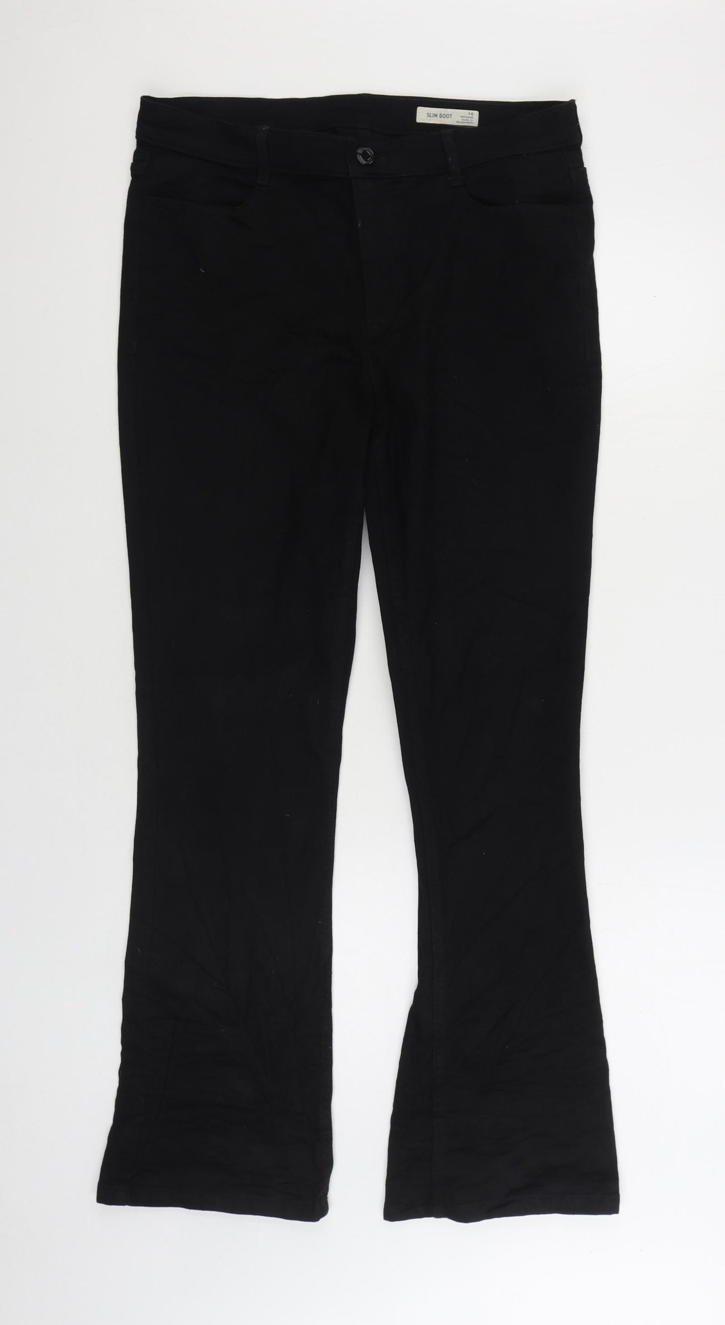 Marks and Spencer Womens Black Cotton Bootcut Jeans Size 14 L30 in Slim Zip