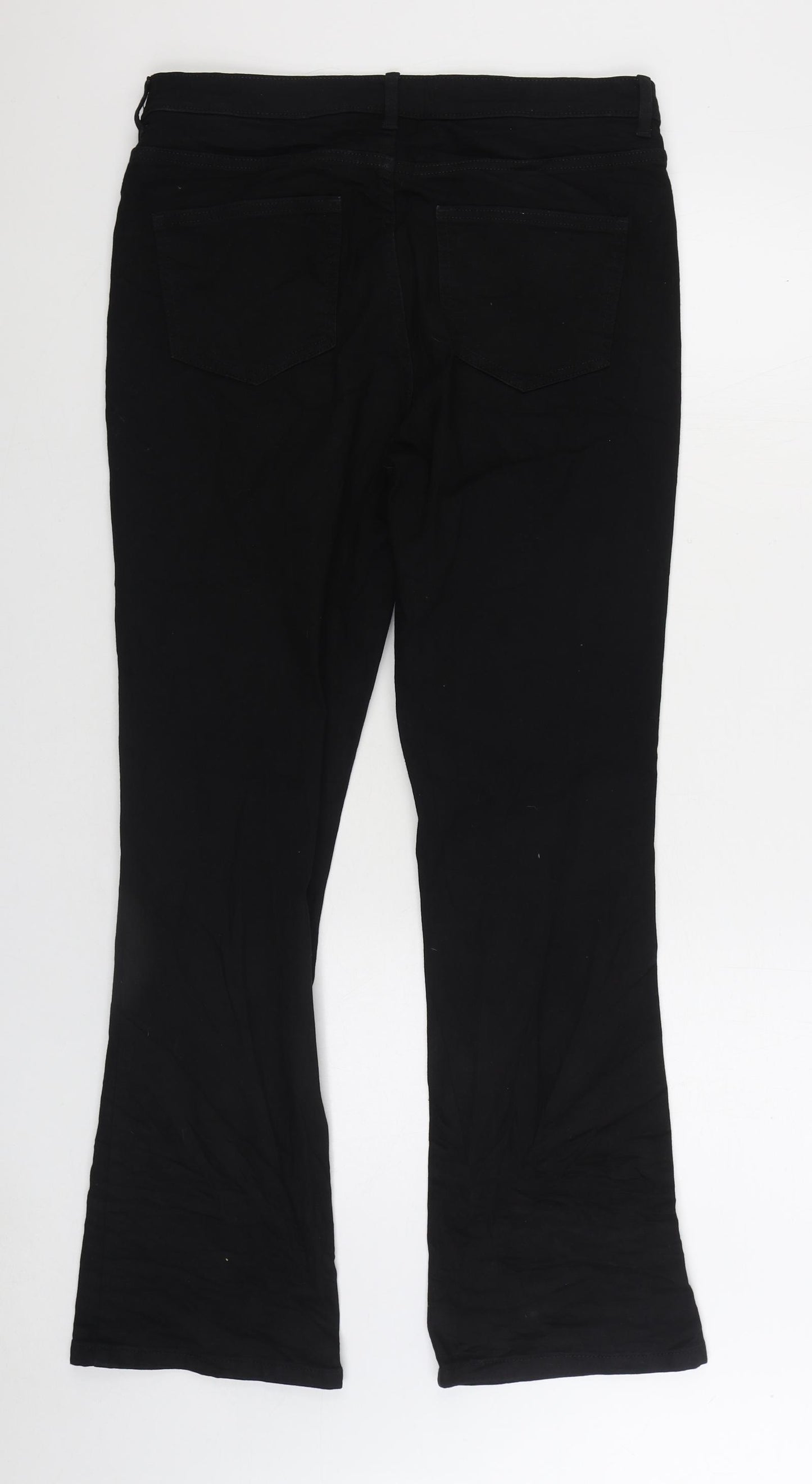 Marks and Spencer Womens Black Cotton Bootcut Jeans Size 14 L30 in Slim Zip