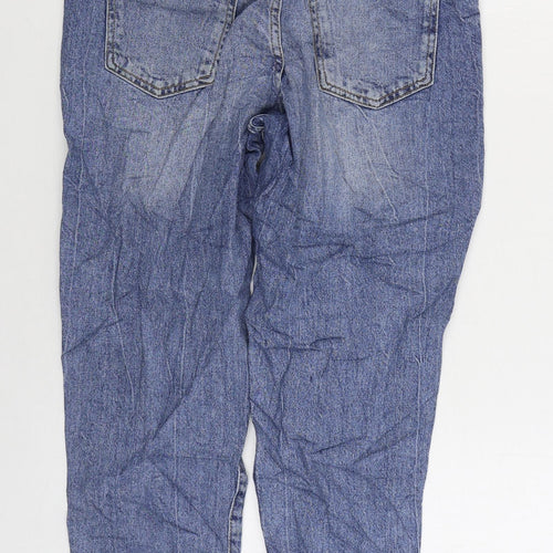 New Look Womens Blue Cotton Mom Jeans Size 12 L23 in Regular Zip - Distressed
