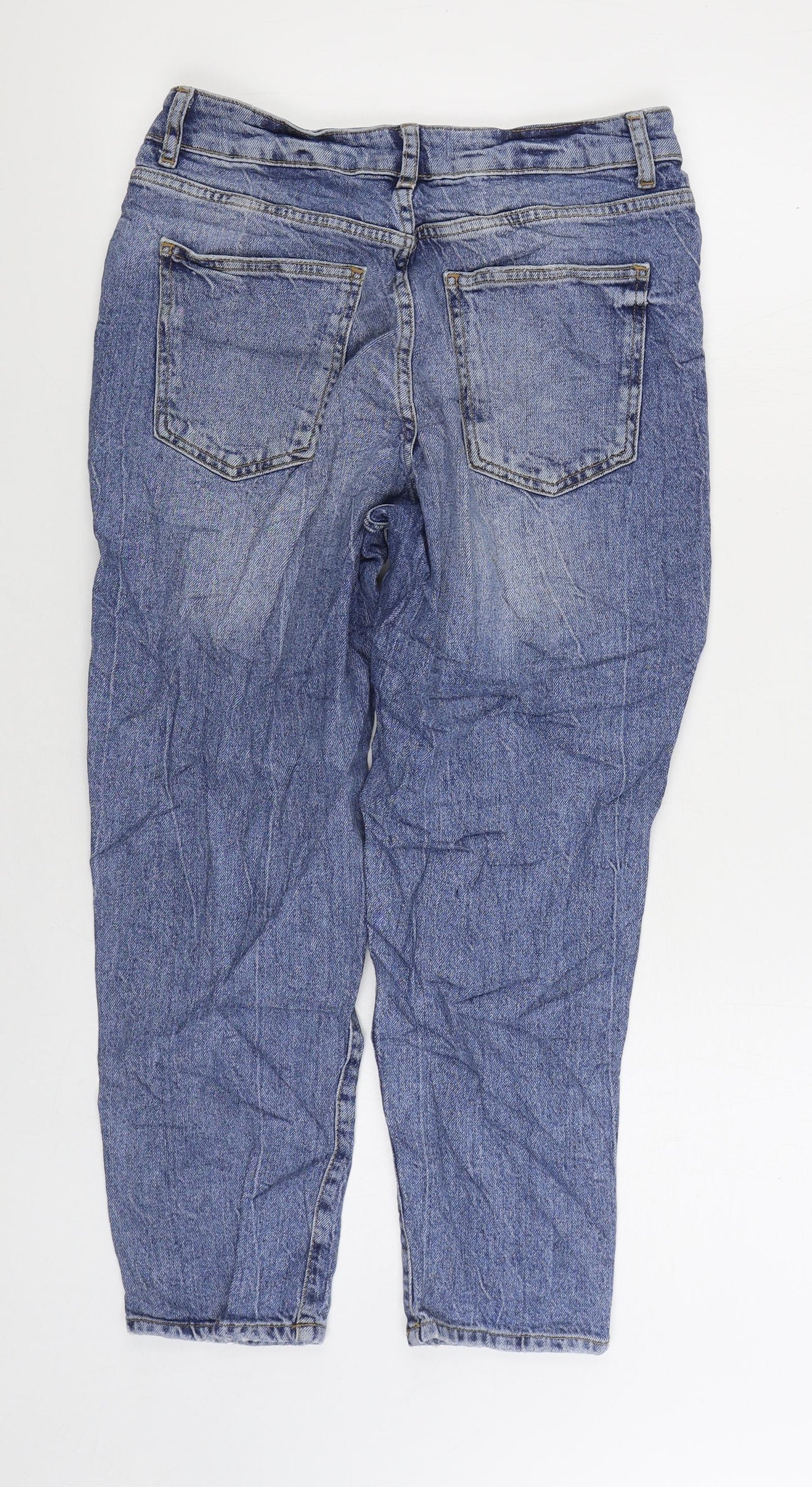 New Look Womens Blue Cotton Mom Jeans Size 12 L23 in Regular Zip - Distressed