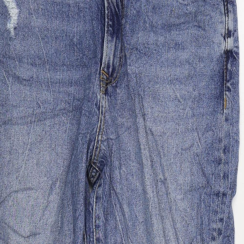New Look Womens Blue Cotton Mom Jeans Size 12 L23 in Regular Zip - Distressed