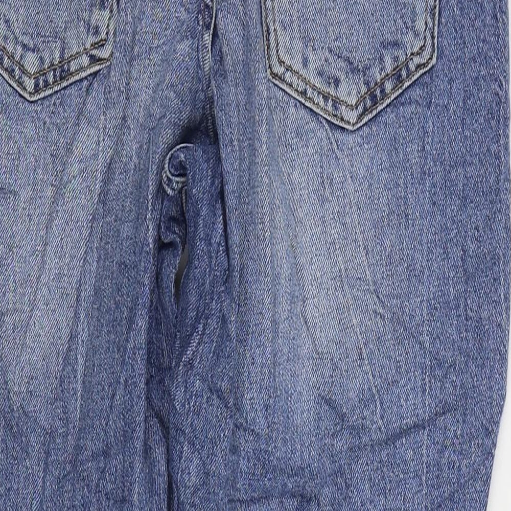 New Look Womens Blue Cotton Mom Jeans Size 12 L23 in Regular Zip - Distressed