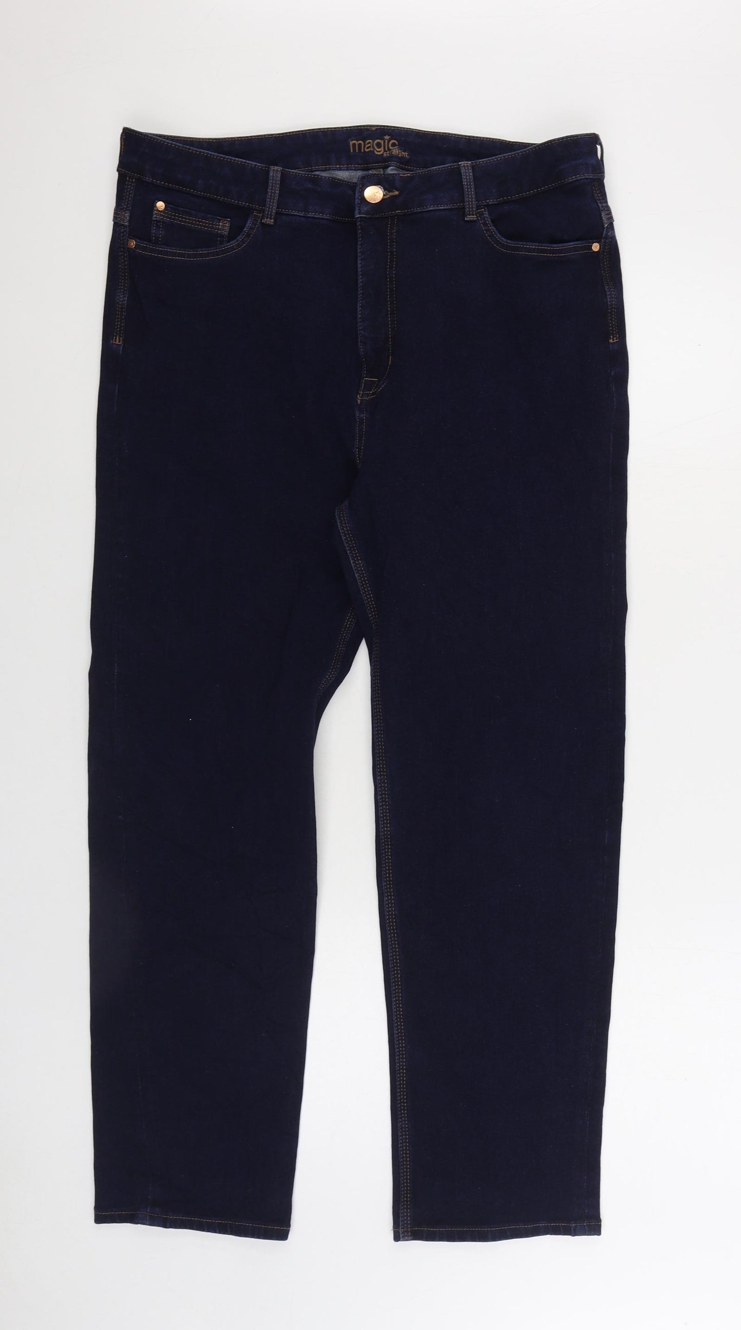 Marks and Spencer Womens Blue Cotton Straight Jeans Size 36 in L32 in Regular Zip