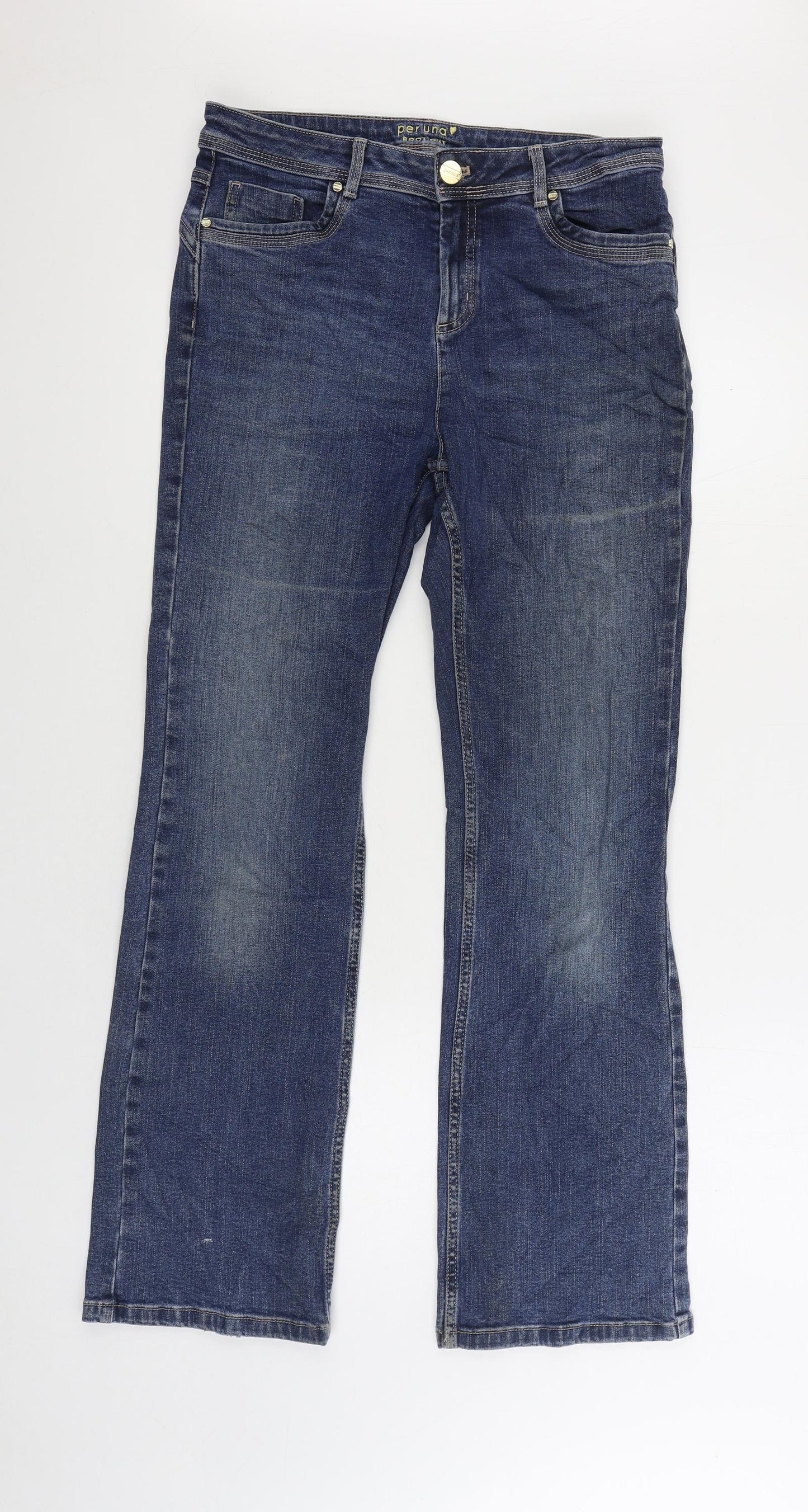 Marks and Spencer Womens Blue Cotton Bootcut Jeans Size 12 L30 in Regular Zip