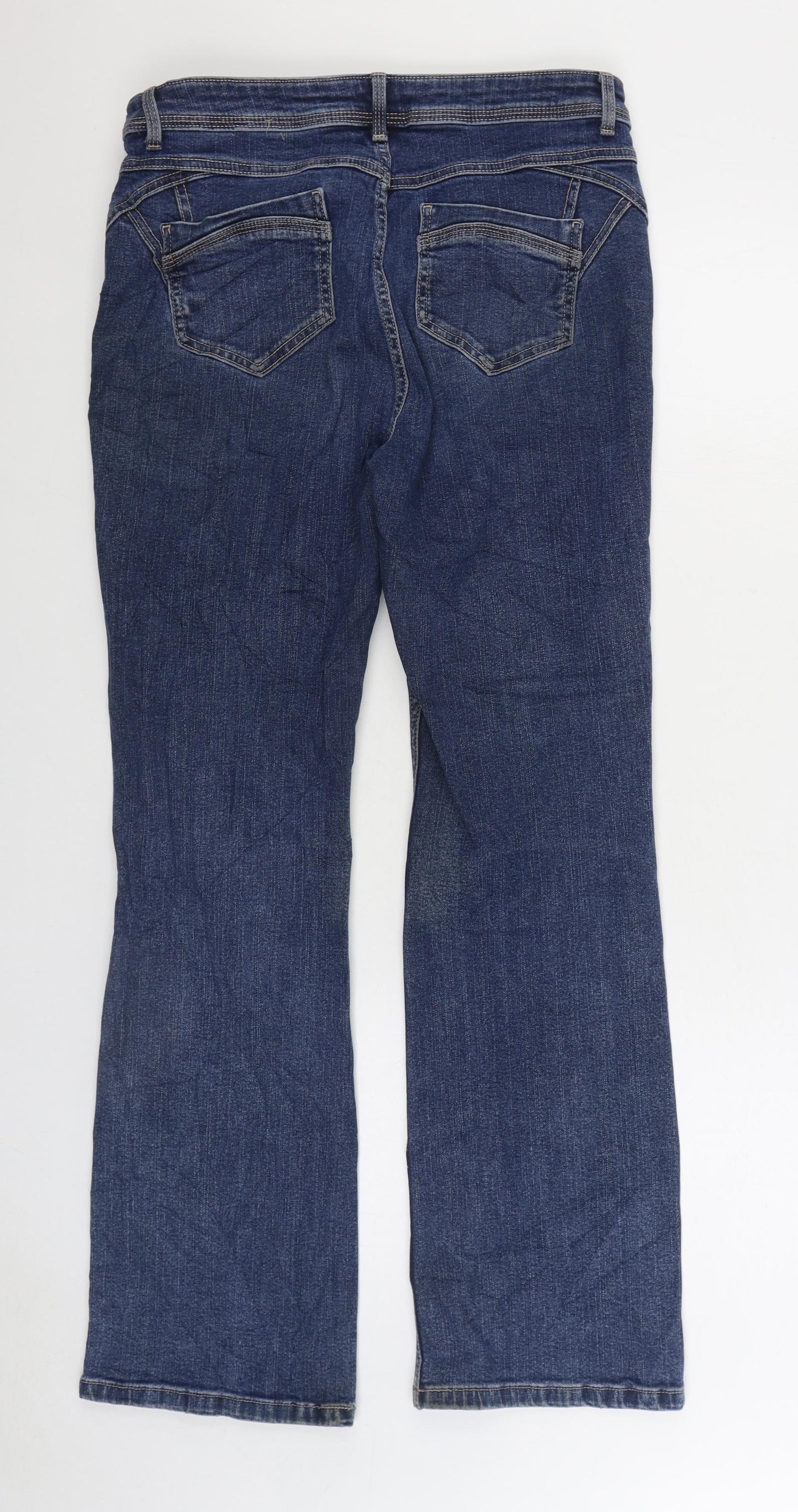 Marks and Spencer Womens Blue Cotton Bootcut Jeans Size 12 L30 in Regular Zip