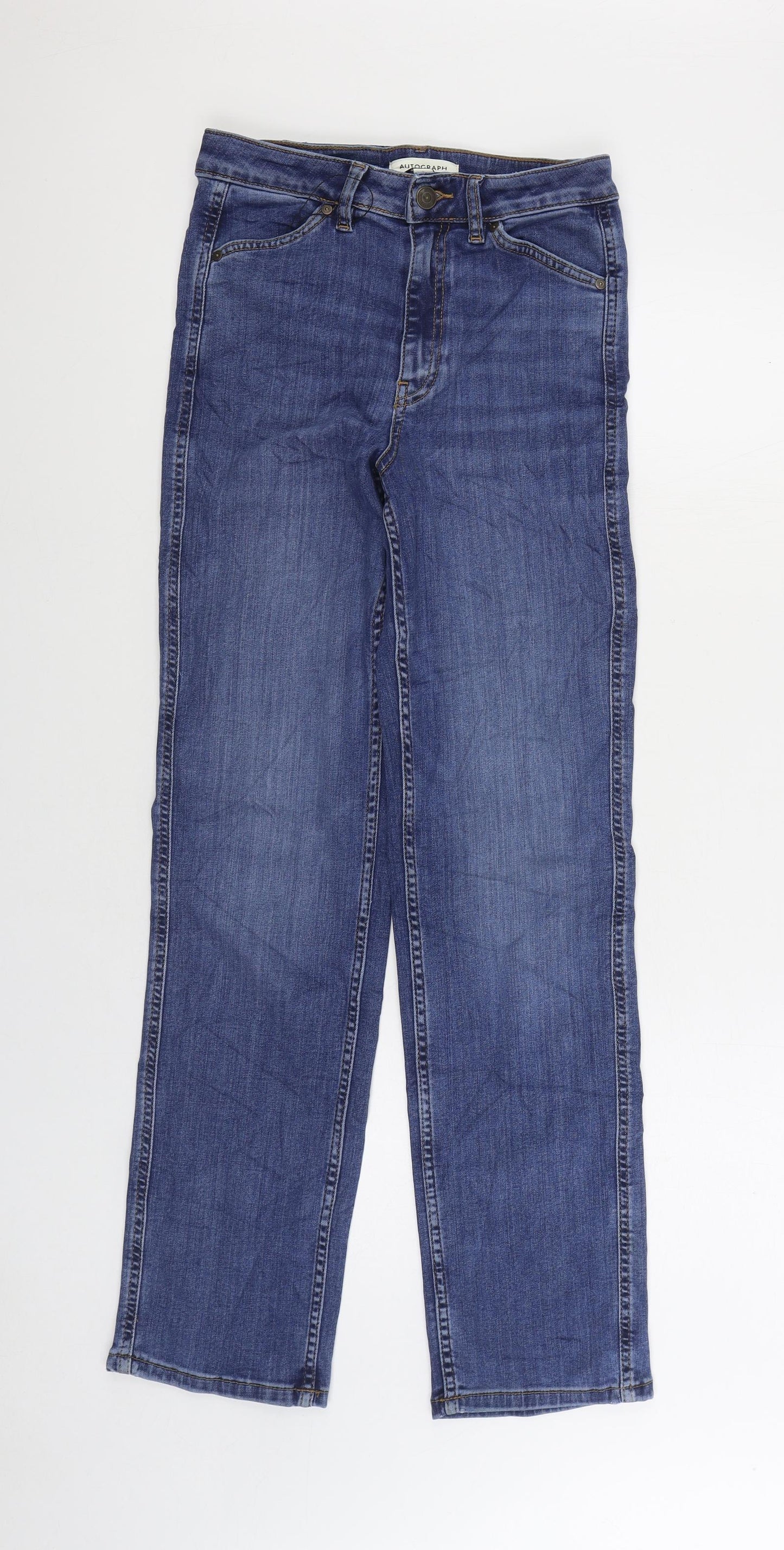 Marks and Spencer Womens Blue Cotton Straight Jeans Size 8 L30 in Regular Zip