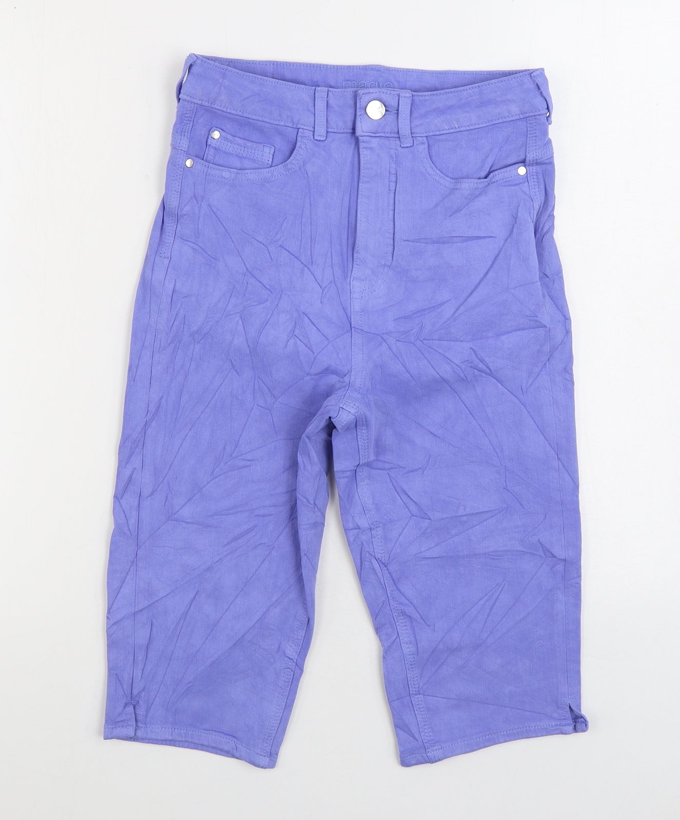 Marks and Spencer Womens Blue Cotton Chino Shorts Size 8 L14 in Regular Zip