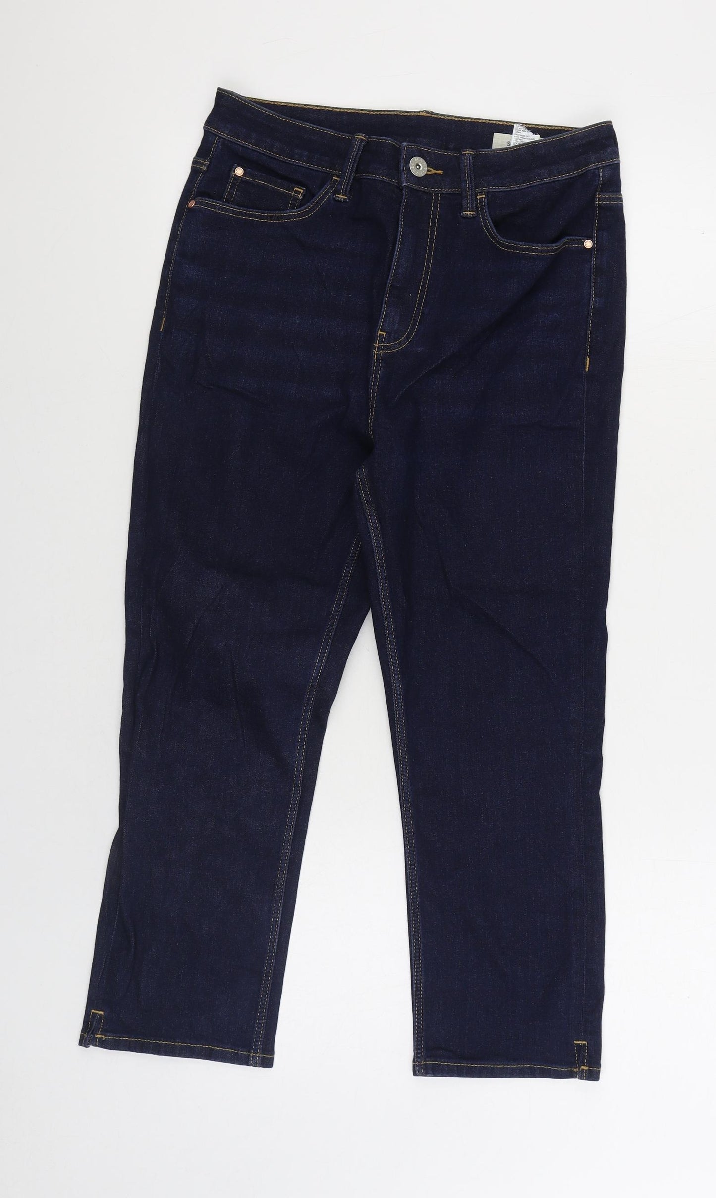 Marks and Spencer Womens Blue Cotton Skinny Jeans Size 12 L21 in Regular Zip - Cropped