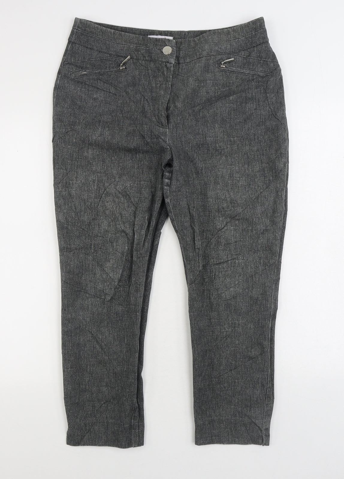 Per Una Womens Grey Cotton Cropped Jeans Size 14 L23 in Regular Zip