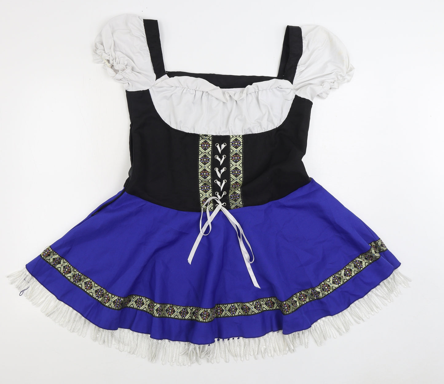 Preworn Womens Blue Polyester Skater Dress Size L Square Neck Zip - Dirndl Oktoberfest Beer Maid