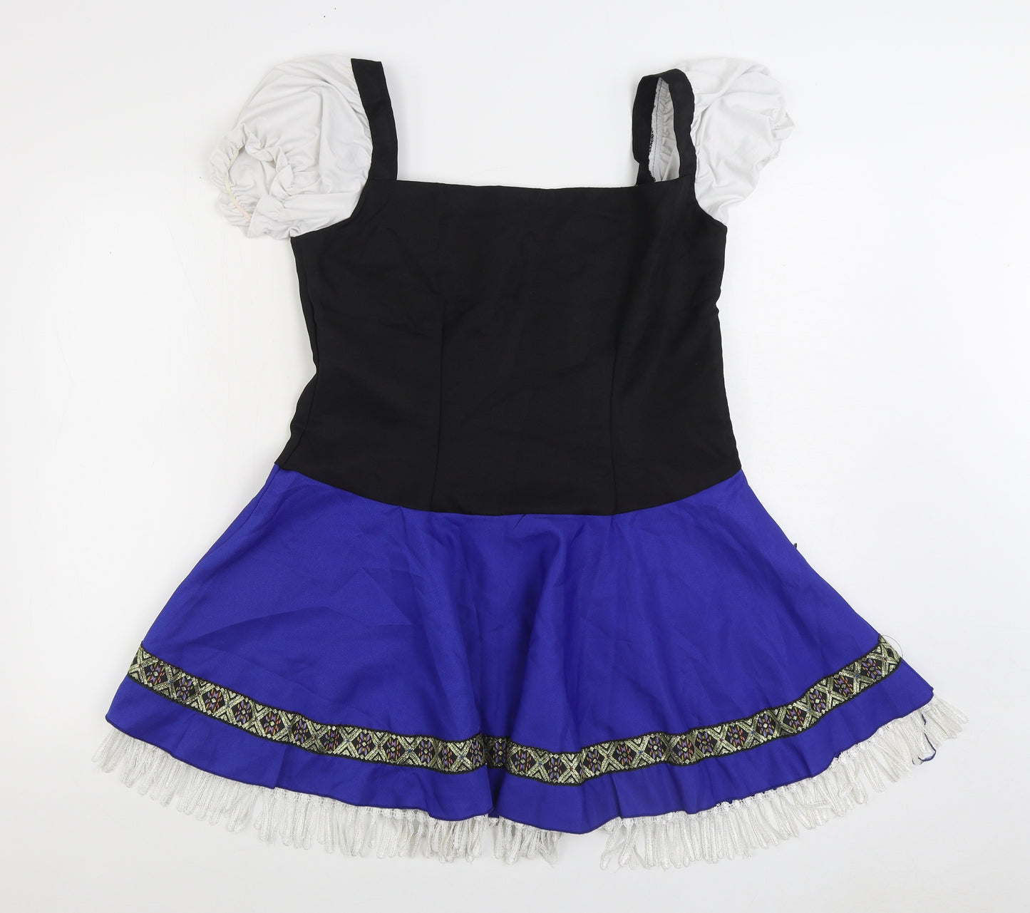 Preworn Womens Blue Polyester Skater Dress Size L Square Neck Zip - Dirndl Oktoberfest Beer Maid