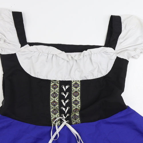 Preworn Womens Blue Polyester Skater Dress Size L Square Neck Zip - Dirndl Oktoberfest Beer Maid