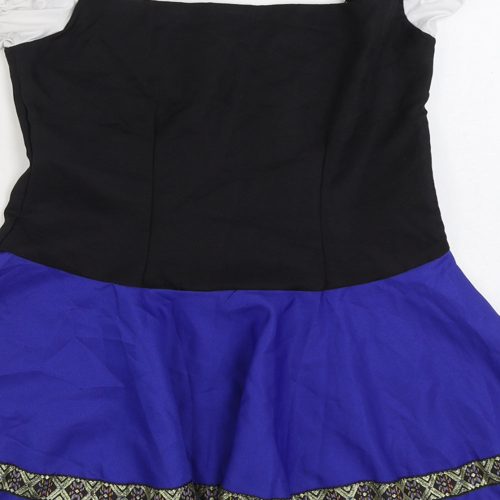 Preworn Womens Blue Polyester Skater Dress Size L Square Neck Zip - Dirndl Oktoberfest Beer Maid