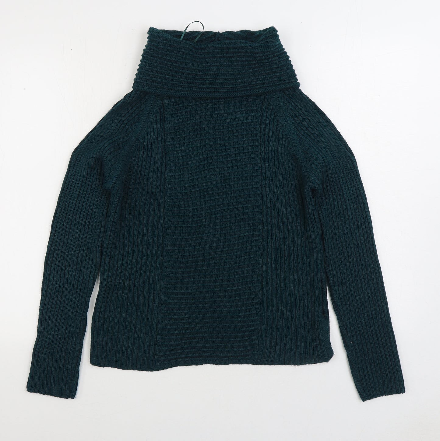 Miss Selfridge Womens Green Roll Neck Acrylic Pullover Jumper Size 12 - Cold Shoulder