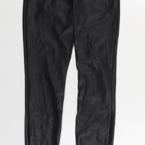Zara Womens Black Polyurethane Trousers Size M L29 in Regular Zip - Faux Leather