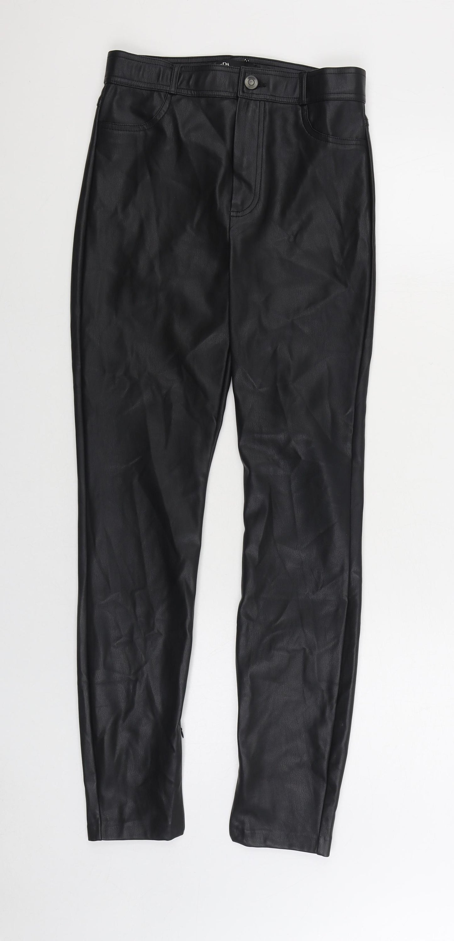 Zara Womens Black Polyurethane Trousers Size M L29 in Regular Zip - Faux Leather