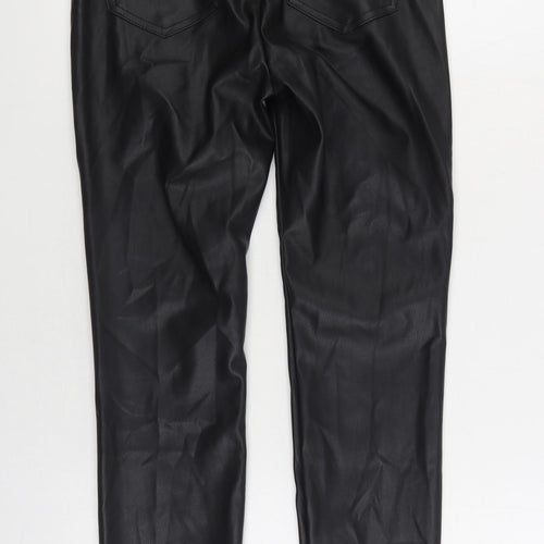 Zara Womens Black Polyurethane Trousers Size M L29 in Regular Zip - Faux Leather